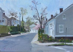 Peinture à l'huile « Magnolias and the Whaling Museum », Sag Harbor Village en plein air