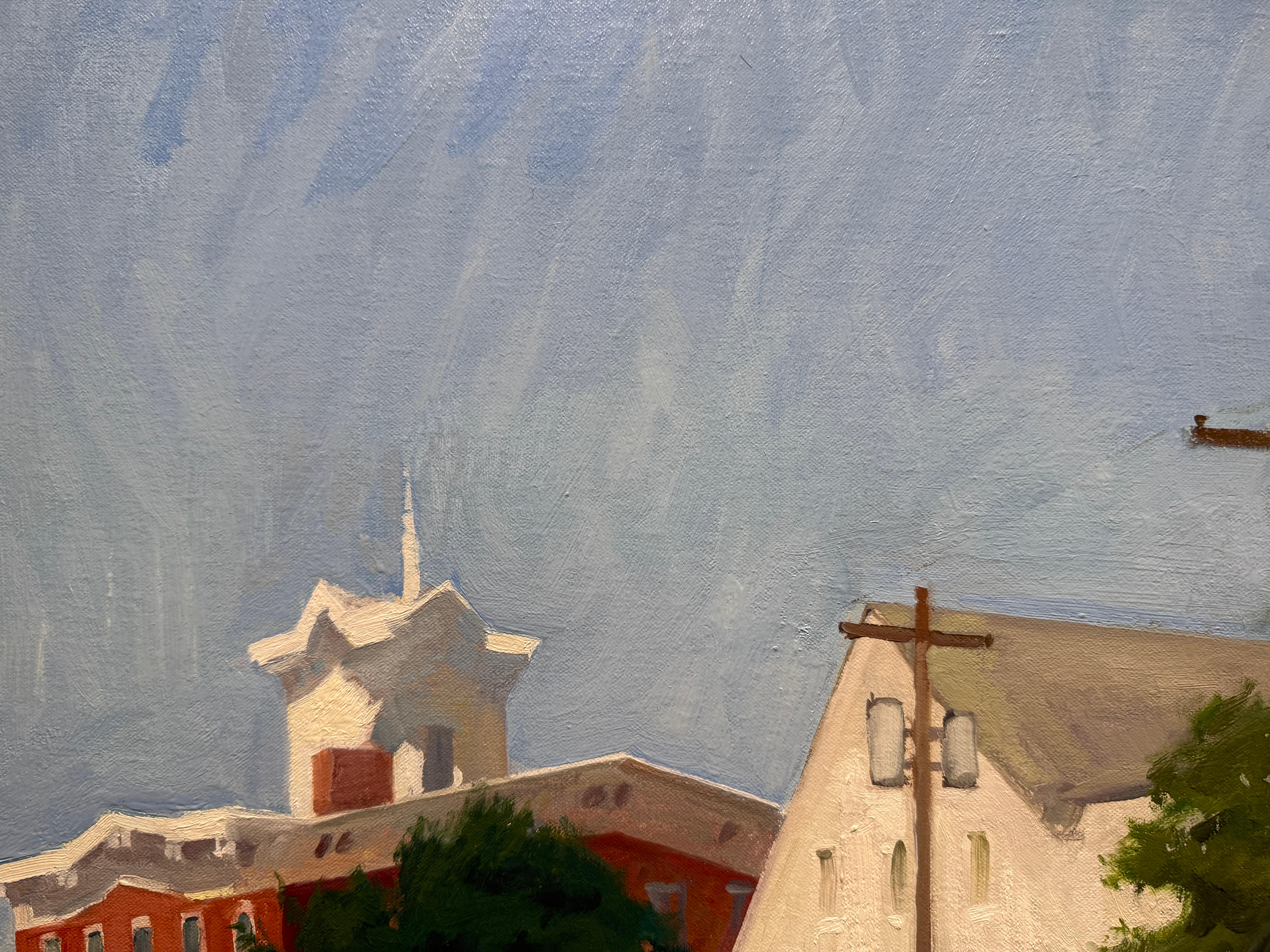 Peinture à l'huile « Main Street, Sag Harbor », scène de rue dans les Hamptons Long Island en vente 5