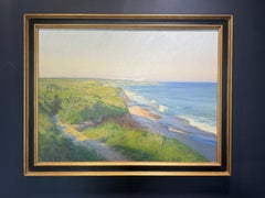 "Montauk Afternoon" oil painting of Hamptons Coastline, trails in the sand dunes