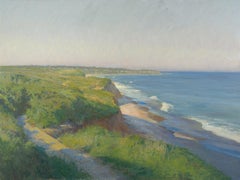 "Montauk Afternoon" oil painting of Hamptons Coastline, trails in the sand dunes