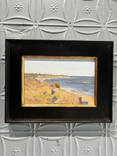 "Montauk Cliffs in Spring" pintura impresionista al aire libre de una playa junto a un acantilado