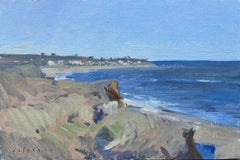 „Montauk Cliffs in Spring“ Impressionistisches Pleinair-Gemälde eines Klippen Strandes am Meer