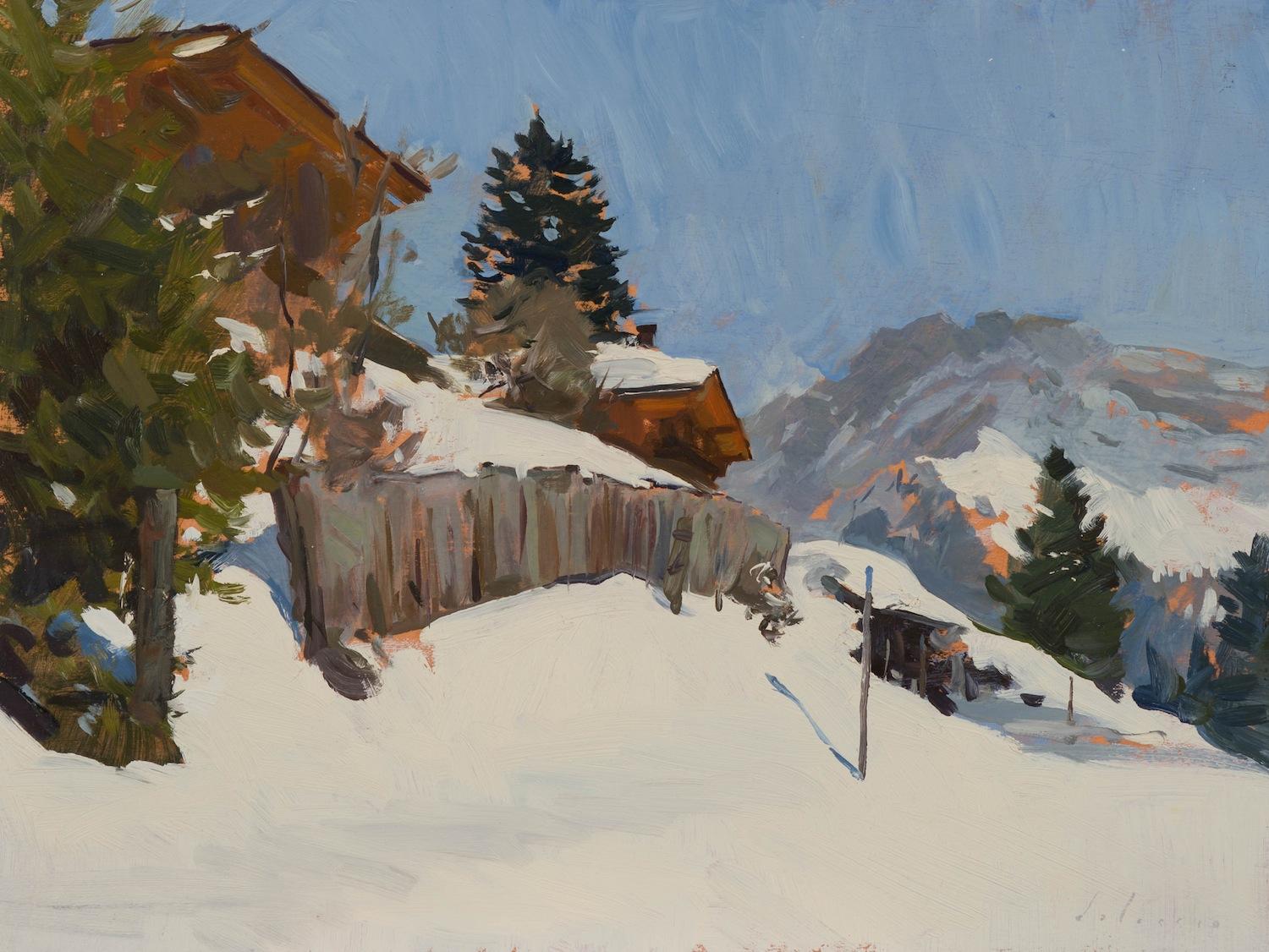 Marc Dalessio Landscape Painting – Neue Chalets