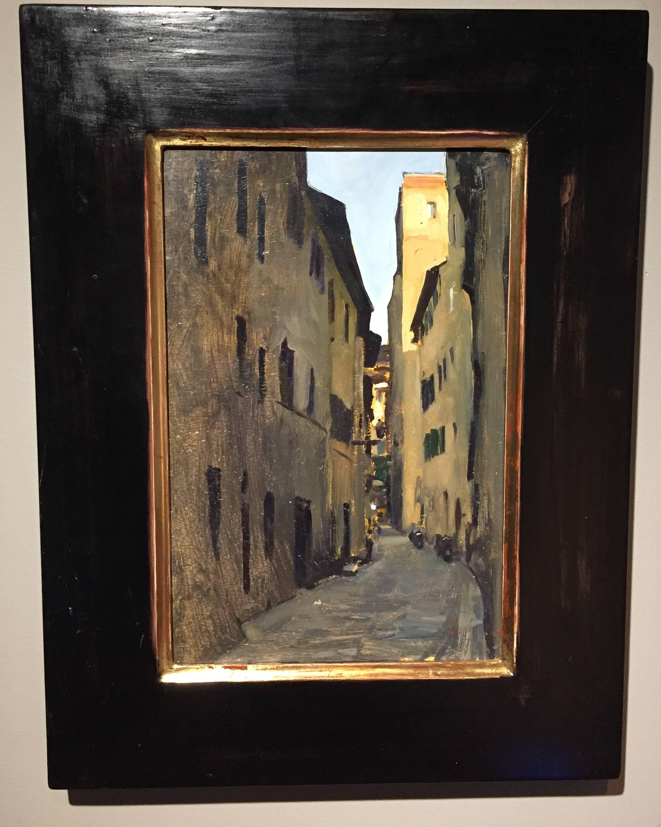 Peinture impressionniste en plein air de la rue toscane d'Oltrarno, Florence, Italie - Painting de Marc Dalessio