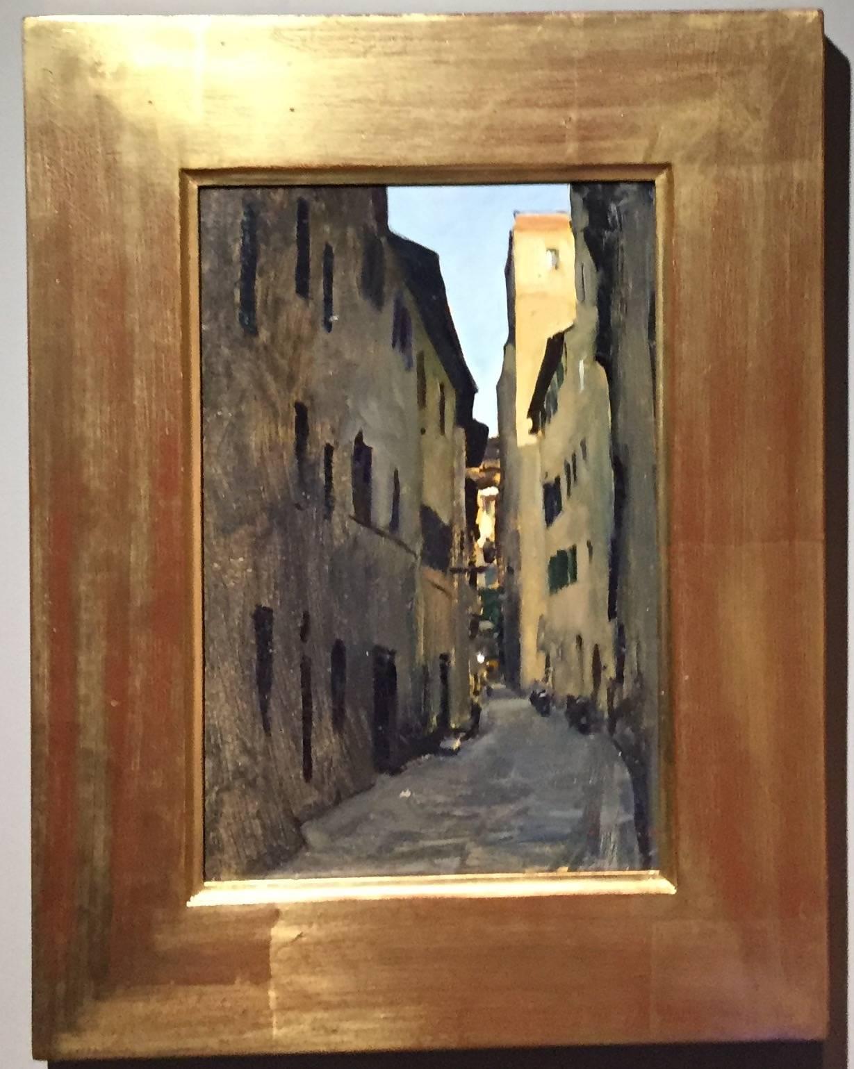 Peinture impressionniste en plein air de la rue toscane d'Oltrarno, Florence, Italie - Impressionnisme américain Painting par Marc Dalessio