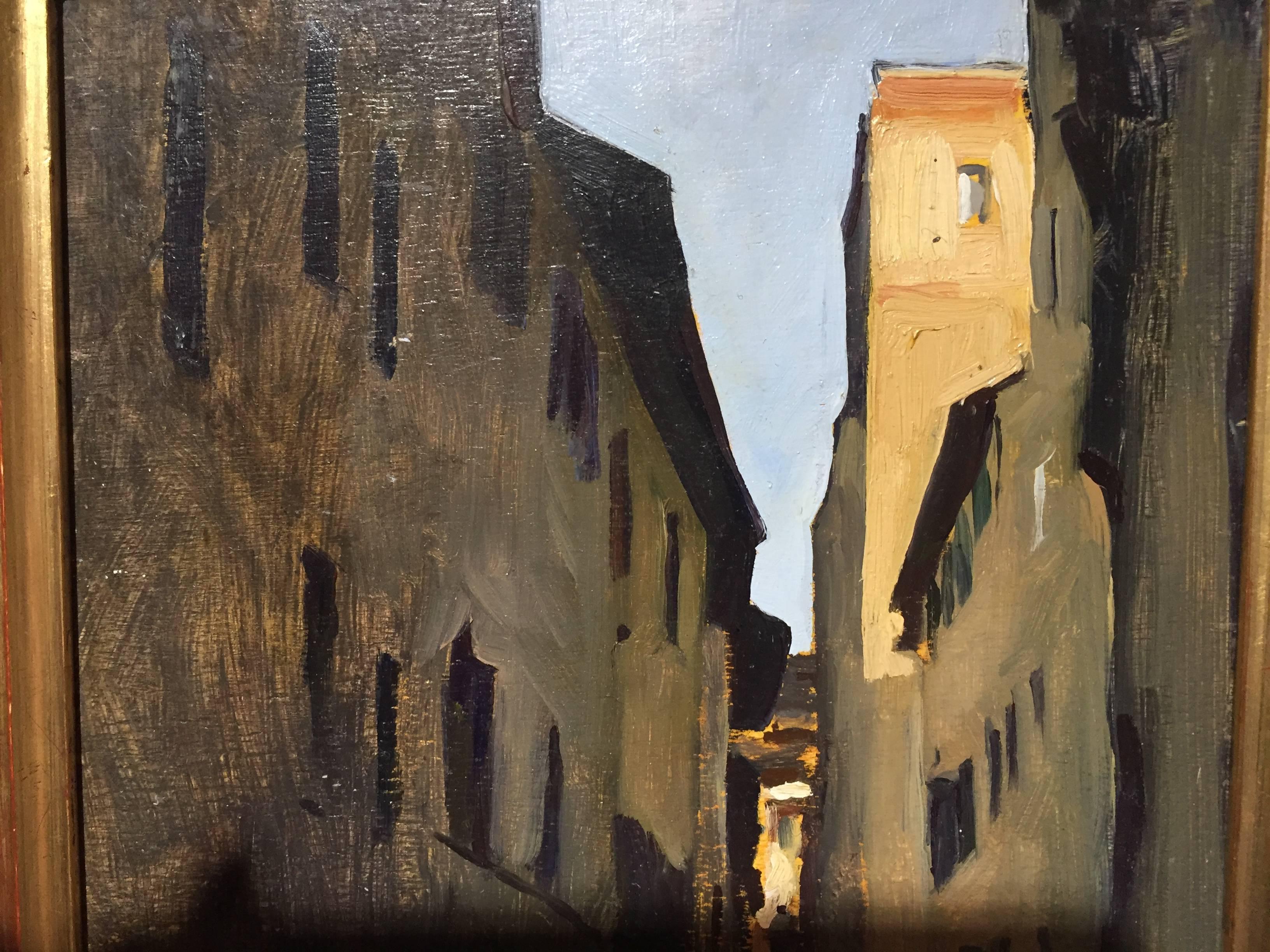 Oltrarno a été peint en plein air à Florence, en Italie. Oltrarno se traduit littéralement par 