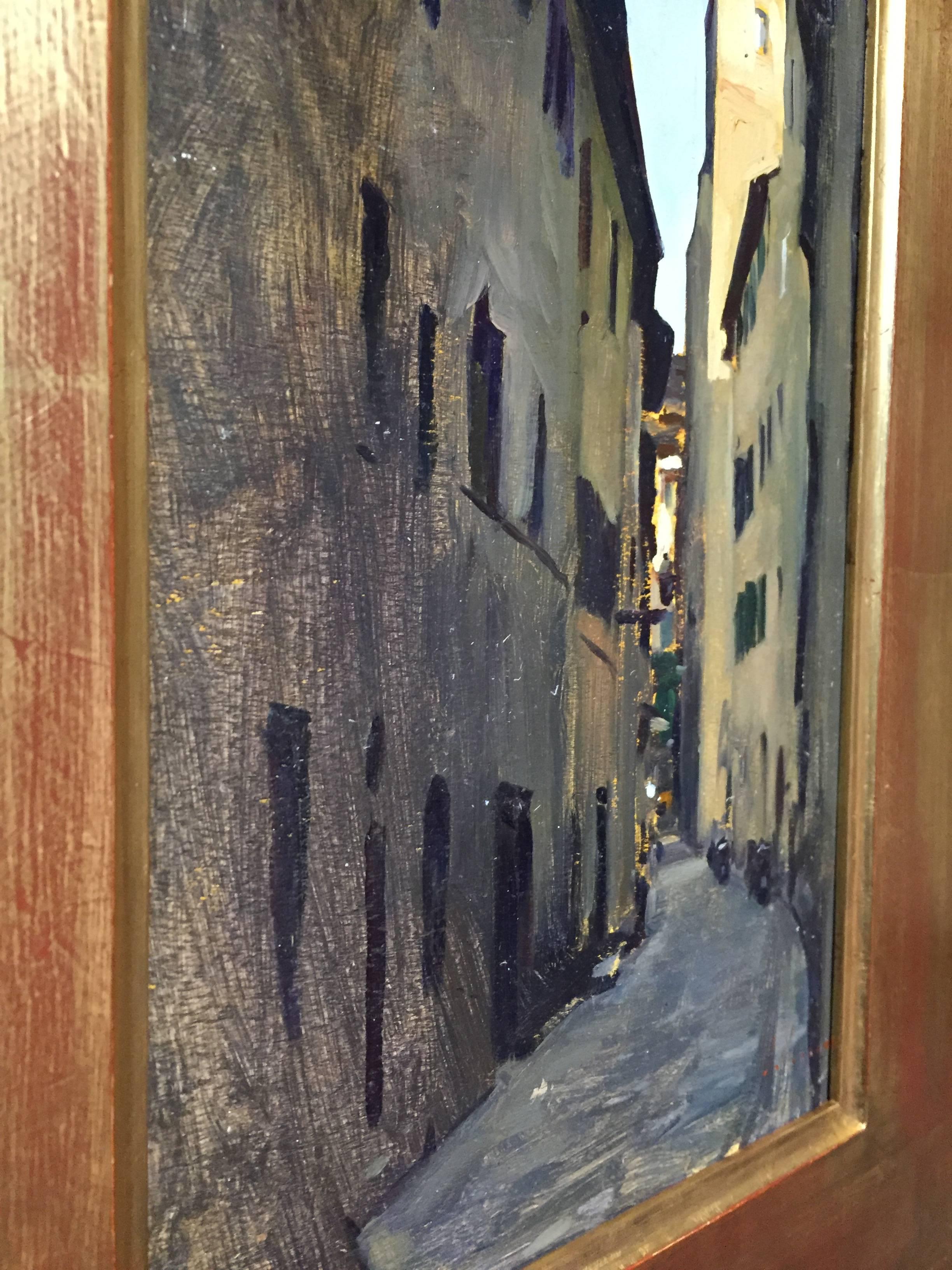 Peinture impressionniste en plein air de la rue toscane d'Oltrarno, Florence, Italie en vente 1