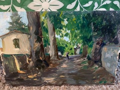 "Our Driveway" Oil painting, landscape in shadow, dappled light. Framed