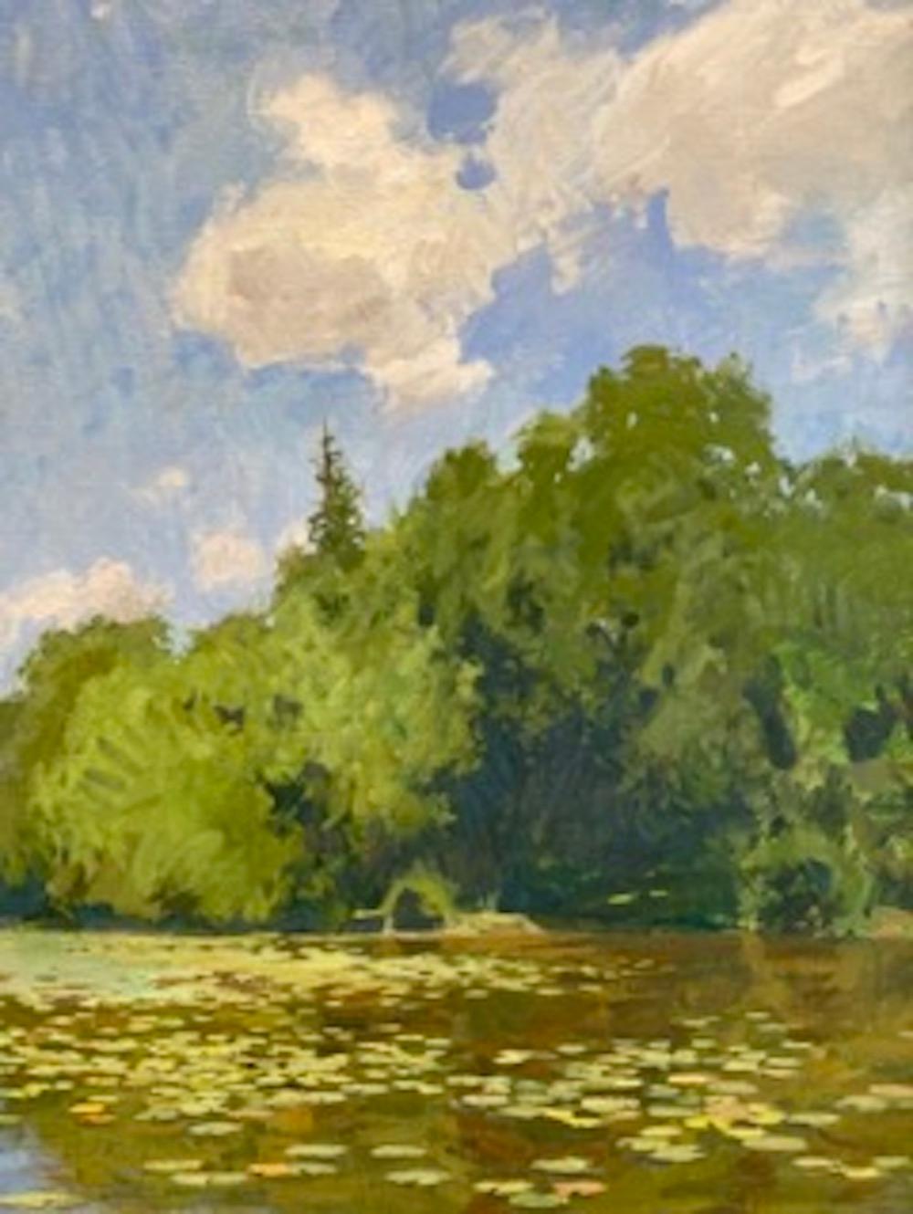 „Teich in der Nähe von Laon“ Französische Landschaftslandschaft gemalt en plein air im Angebot 2