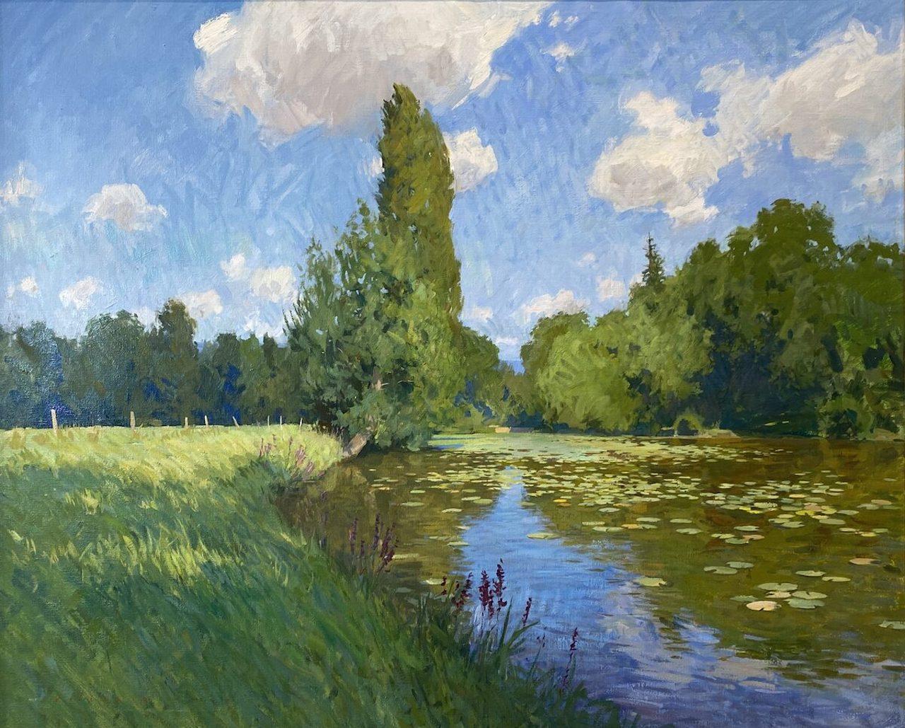 Marc Dalessio Landscape Painting - "Pond Near Laon" French countryside landscape painted en plein air
