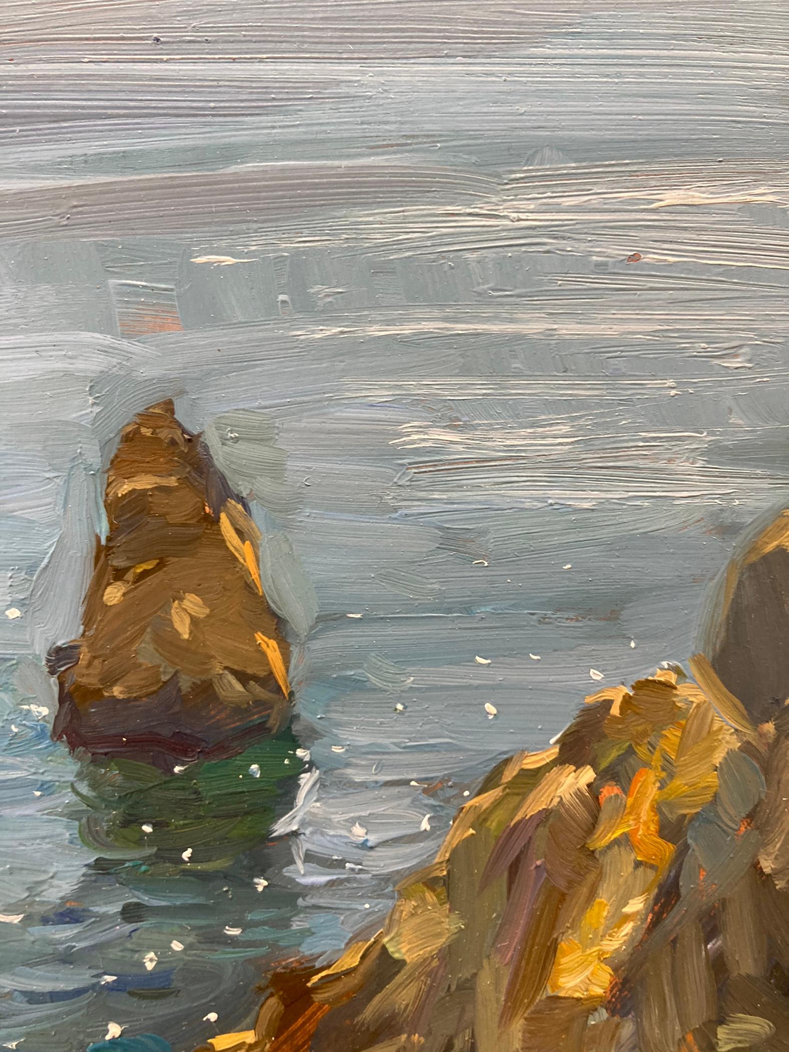 Il dipinto plein air di Da A cattura la luce che si riflette sull'acqua e sulle scogliere di Ponta da Piedade in Portogallo.

Dimensioni della cornice: 17,5 x 13,5 pollici

Bio dell'artista:
Marc Dalessio è nato nel 1972 a Los Angeles, in