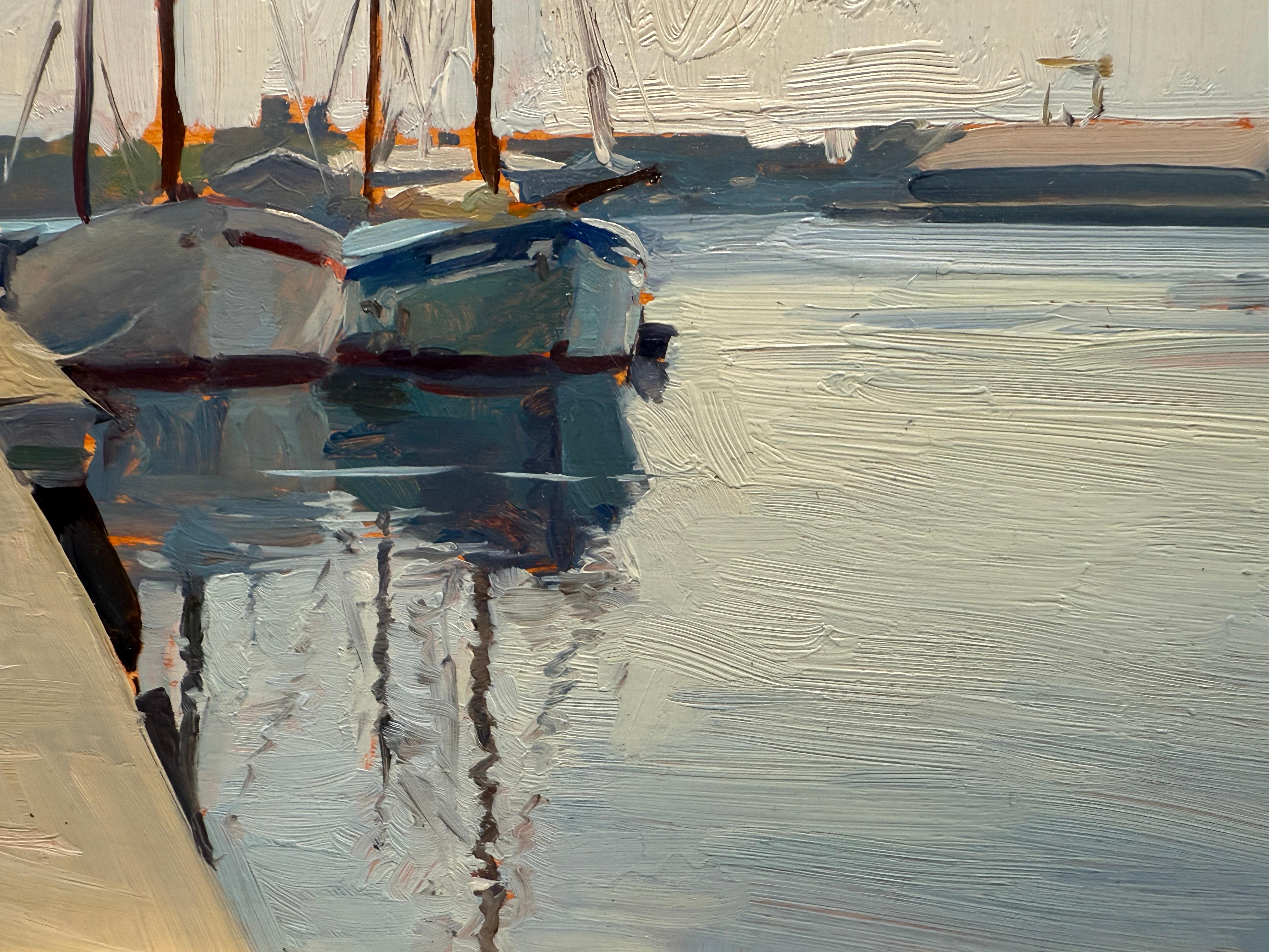 „Saint-Malo Segelboote“, Ölgemälde in der historischen französischen Hafenstadt, Paar Boote im Angebot 6
