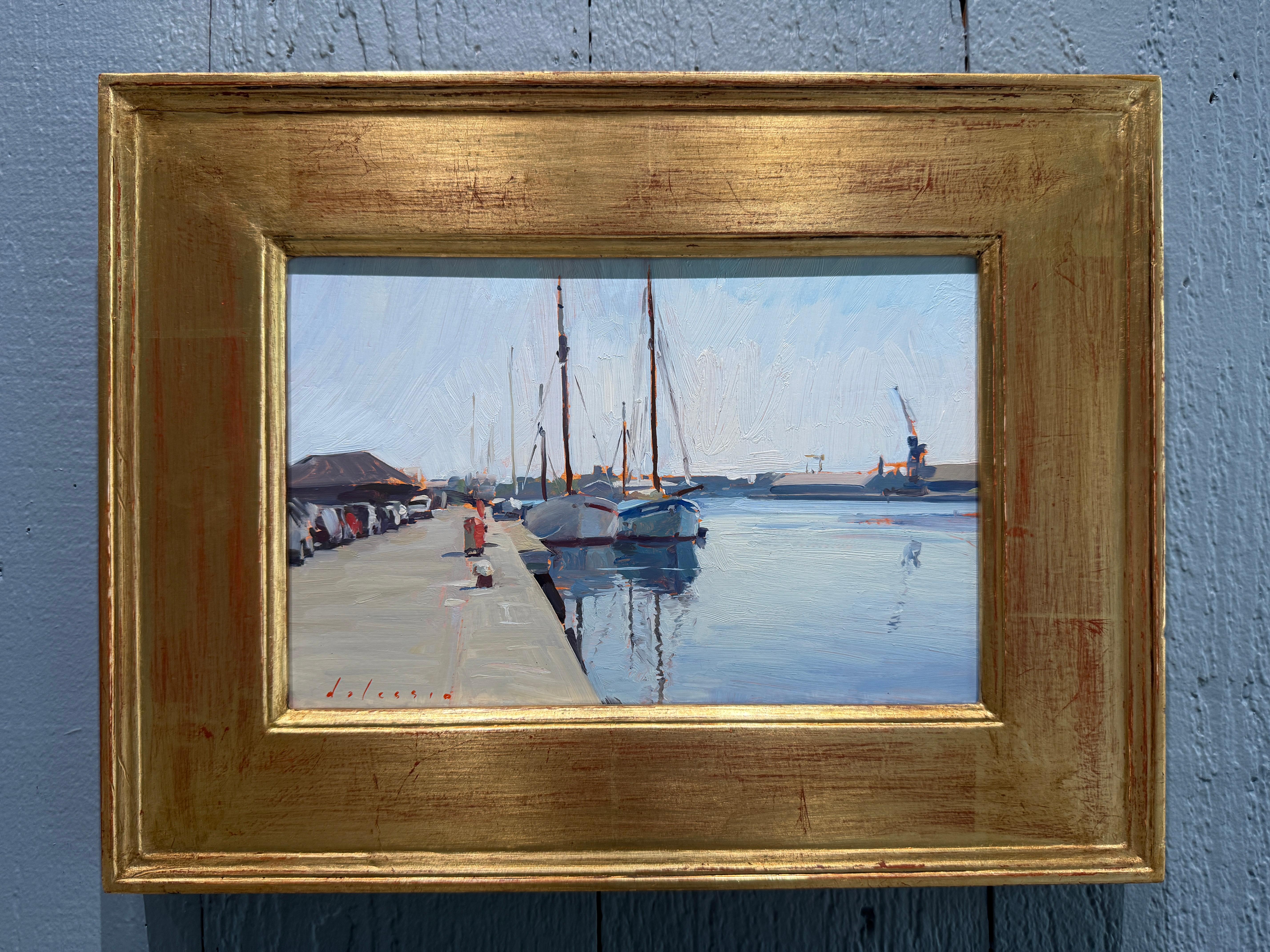 „Saint-Malo Segelboote“, Ölgemälde in der historischen französischen Hafenstadt, Paar Boote (Amerikanischer Impressionismus), Painting, von Marc Dalessio