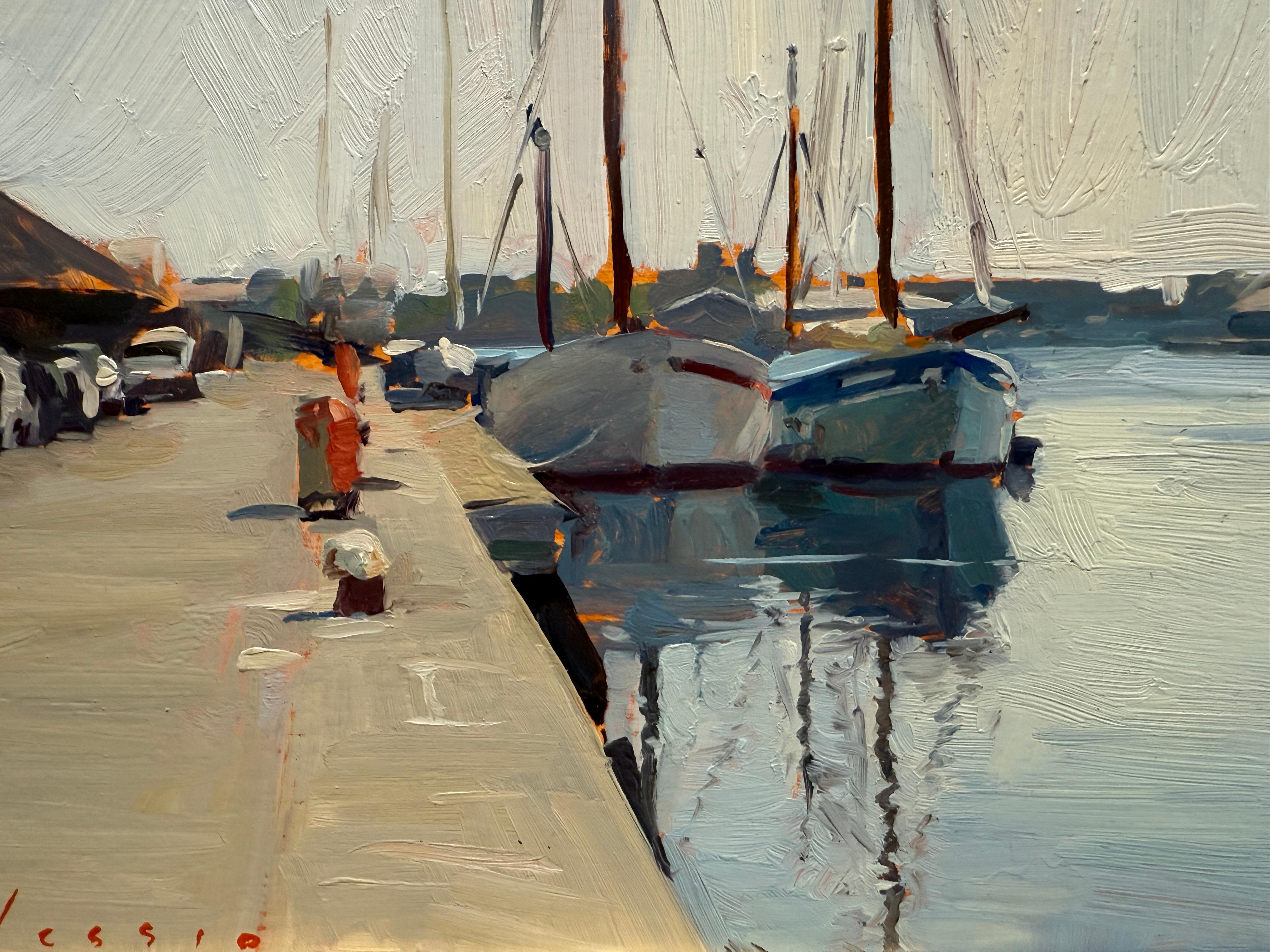 „Saint-Malo Segelboote“, Ölgemälde in der historischen französischen Hafenstadt, Paar Boote im Angebot 2