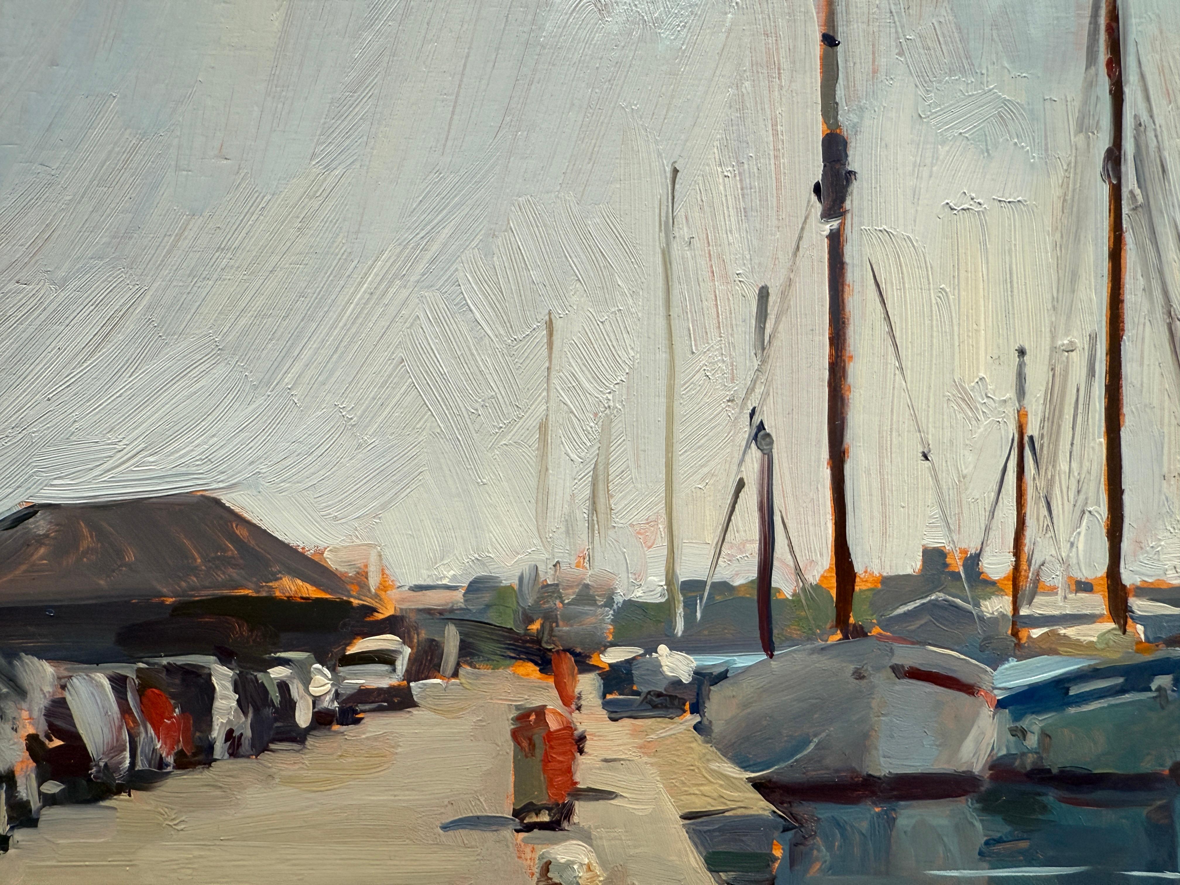 „Saint-Malo Segelboote“, Ölgemälde in der historischen französischen Hafenstadt, Paar Boote im Angebot 4