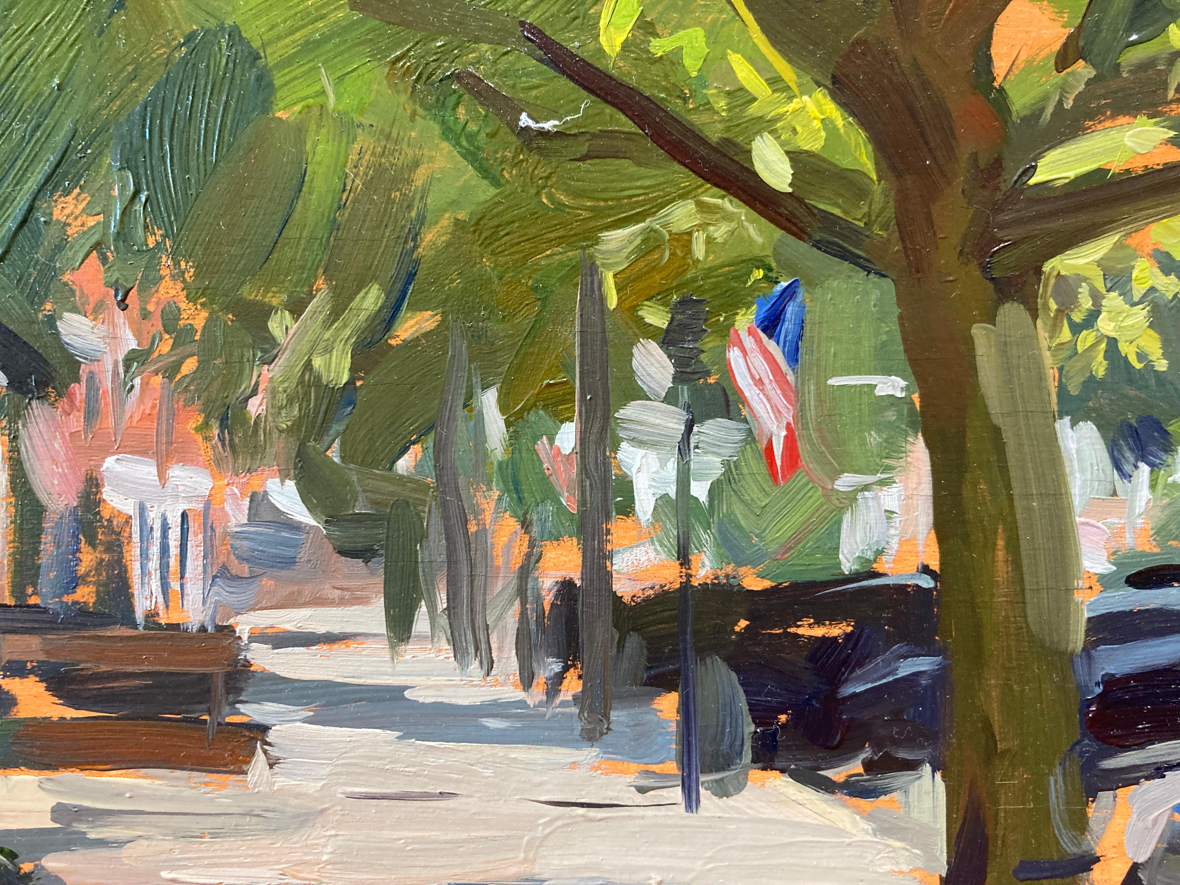 „Shady Day, Sag Harbor“, impressionistisches Ölgemälde eines Sommertages, en plein air im Angebot 7