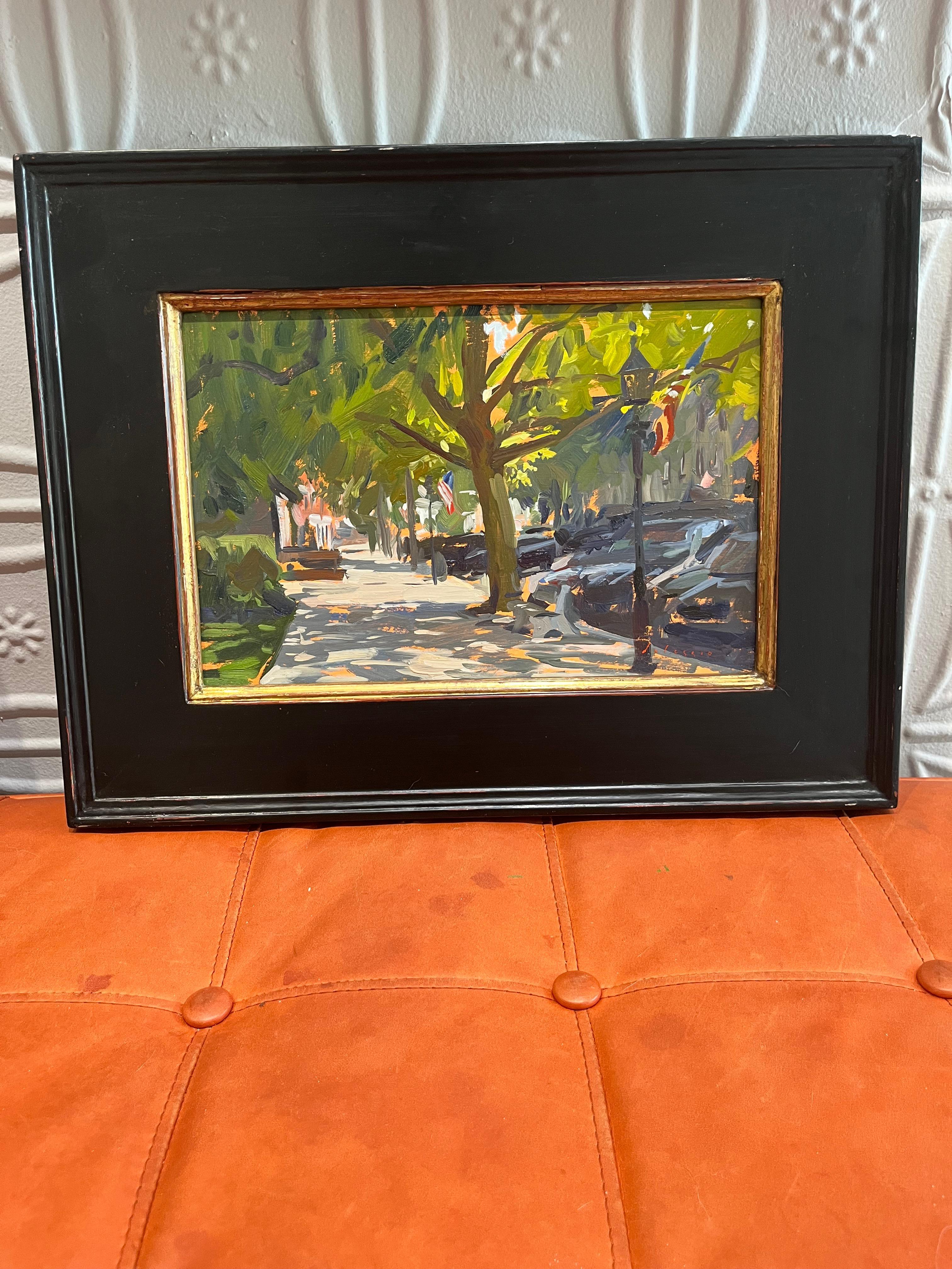 „Shady Day, Sag Harbor“, impressionistisches Ölgemälde eines Sommertages, en plein air (Realismus), Painting, von Marc Dalessio