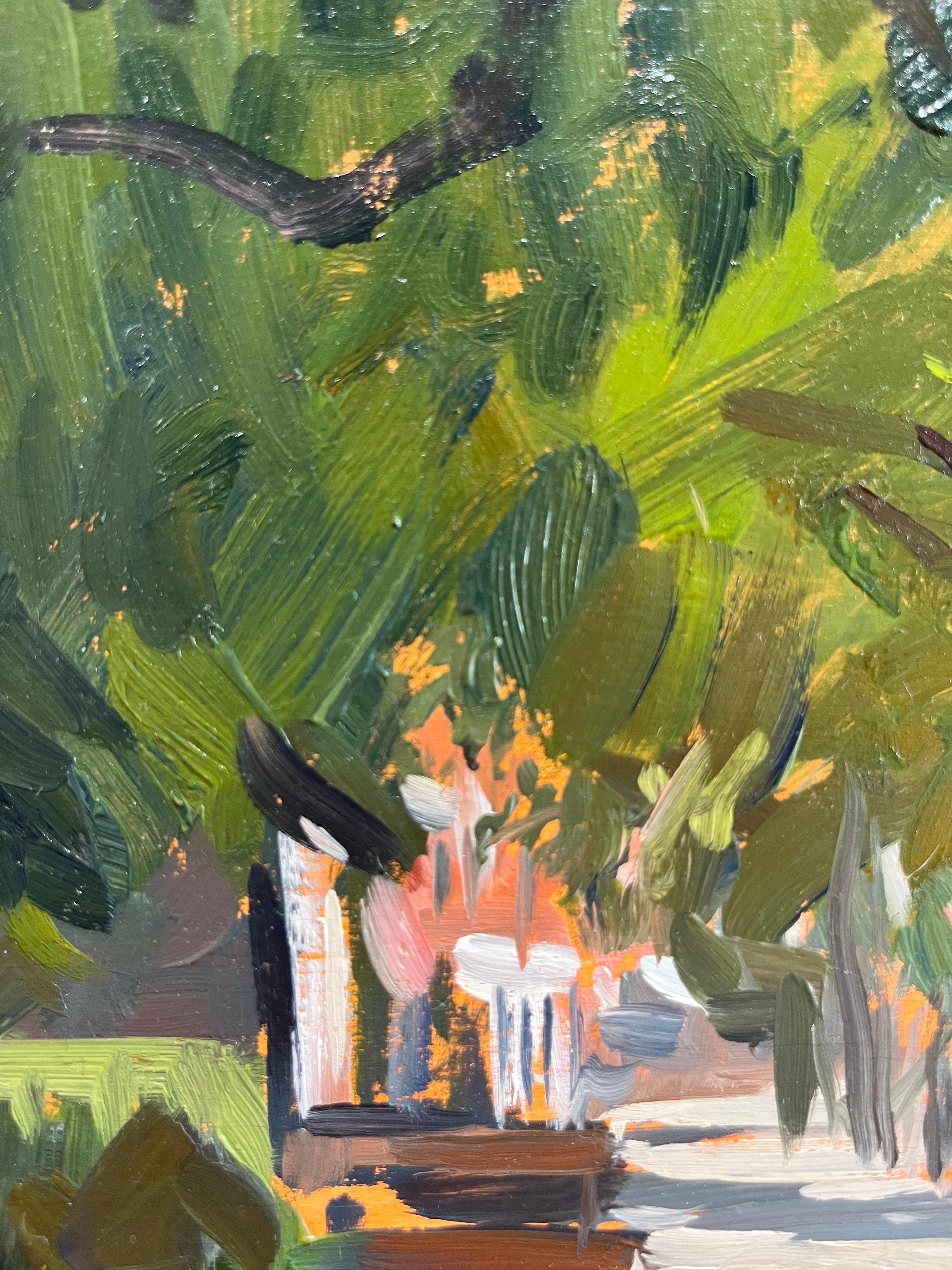 „Shady Day, Sag Harbor“, impressionistisches Ölgemälde eines Sommertages, en plein air im Angebot 1