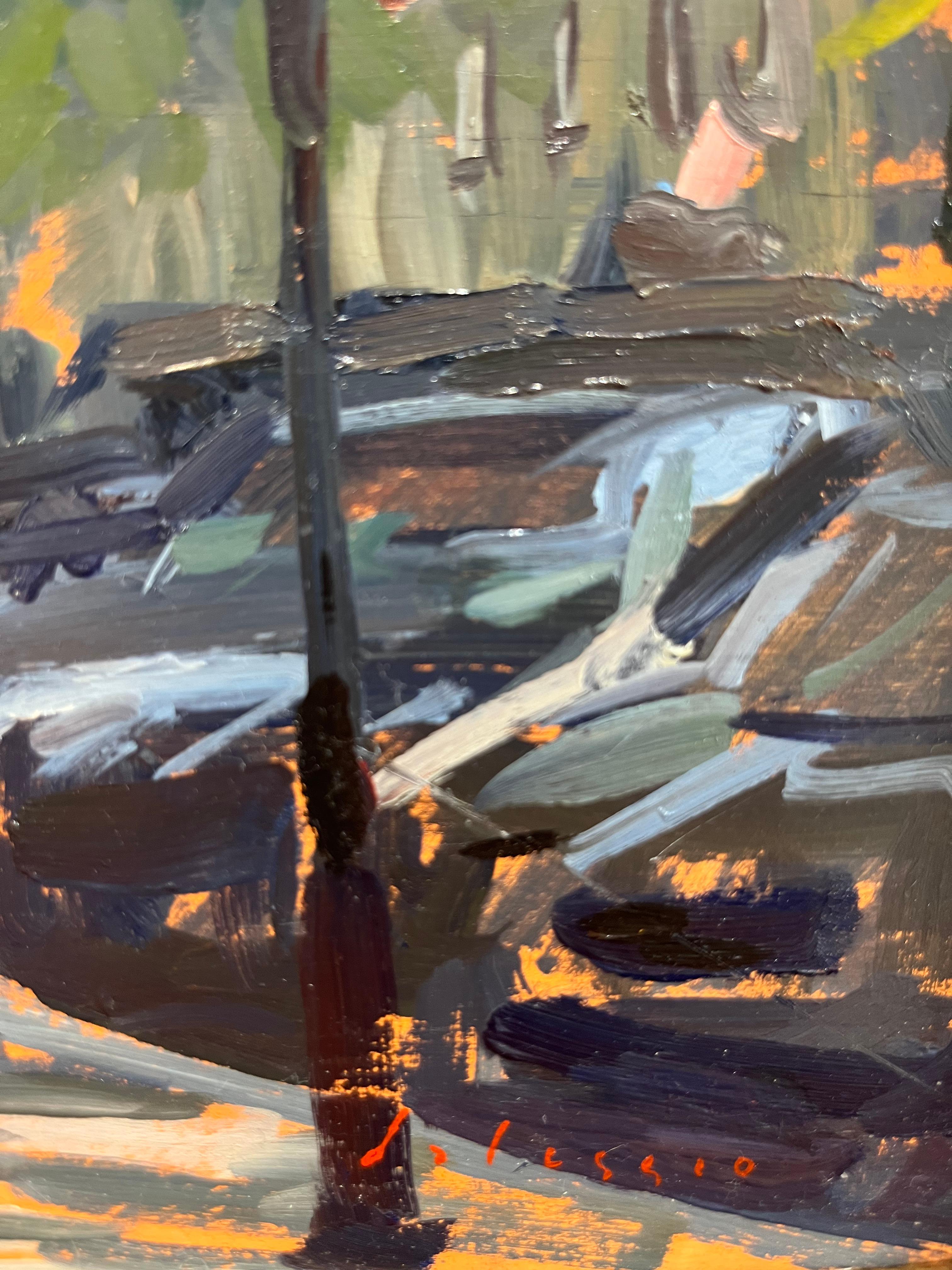 „Shady Day, Sag Harbor“, impressionistisches Ölgemälde eines Sommertages, en plein air im Angebot 2