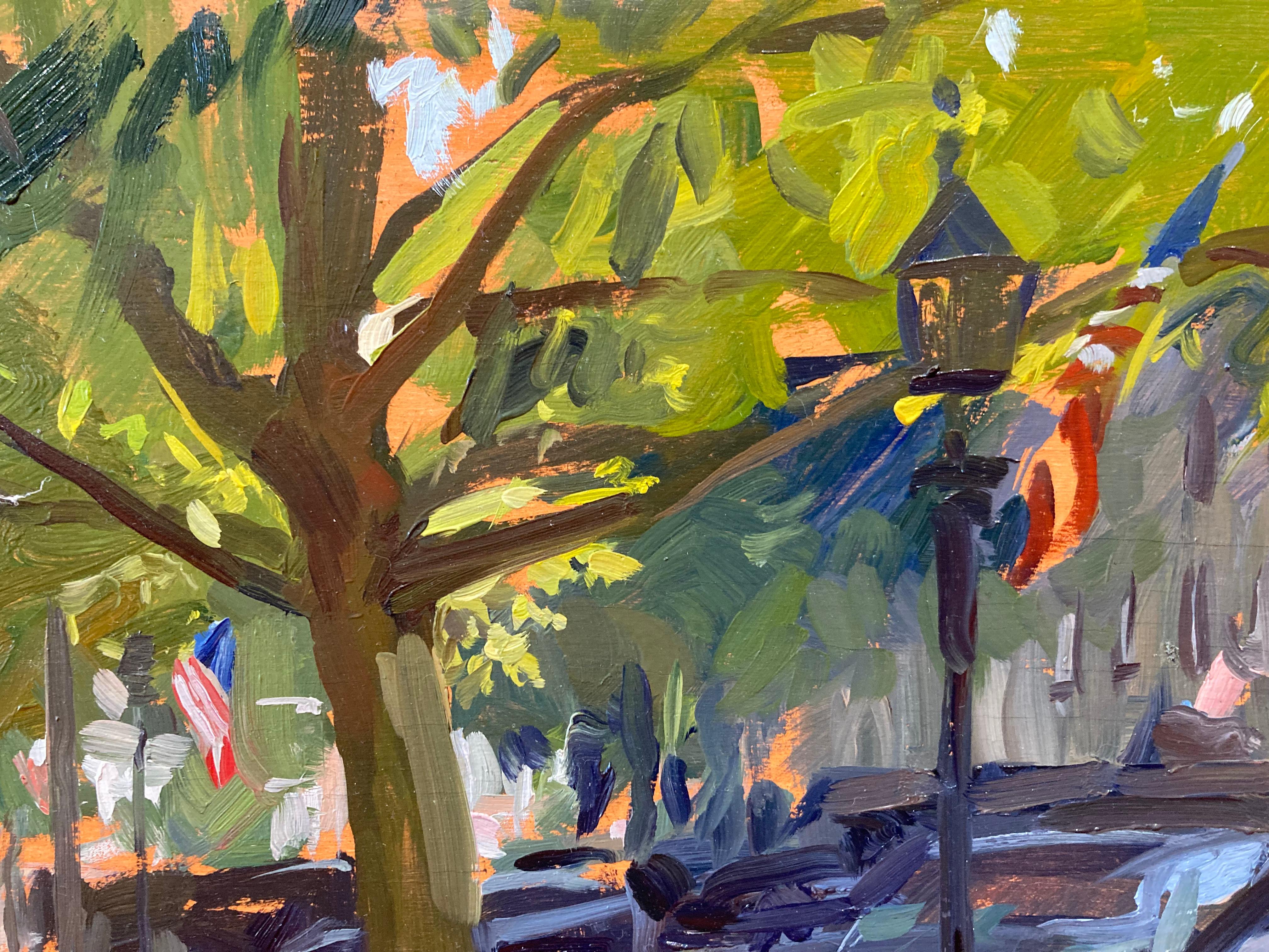 „Shady Day, Sag Harbor“, impressionistisches Ölgemälde eines Sommertages, en plein air im Angebot 3