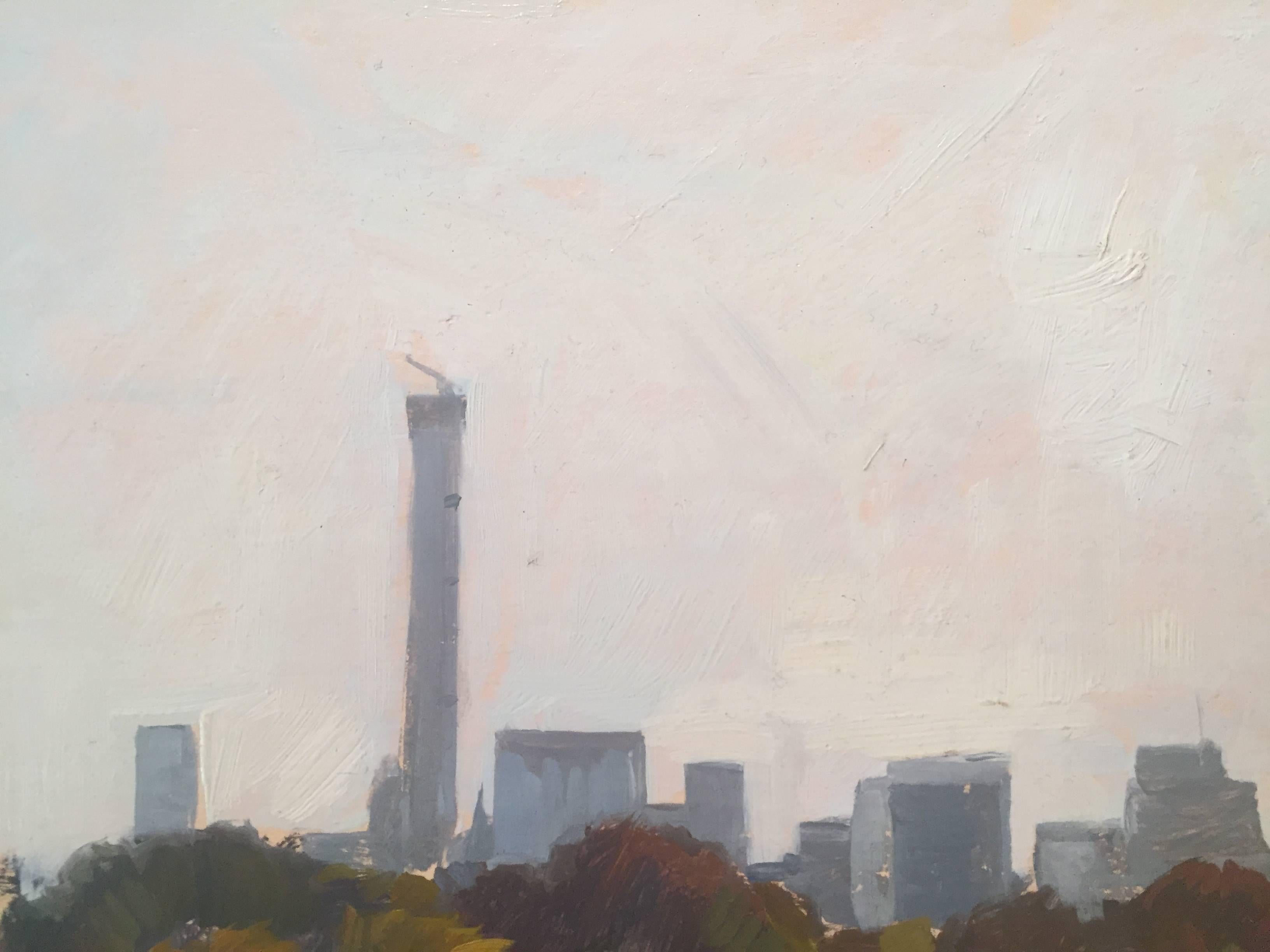 Soccer Players in Central Park - NYC skyline looking Downtown - en plein air For Sale 2