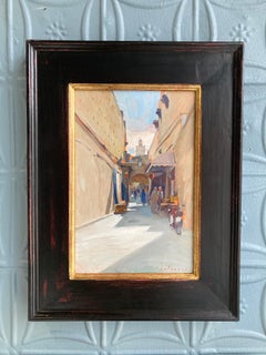 "Street in Fez" plein air oil painting of a street scene in Morocco