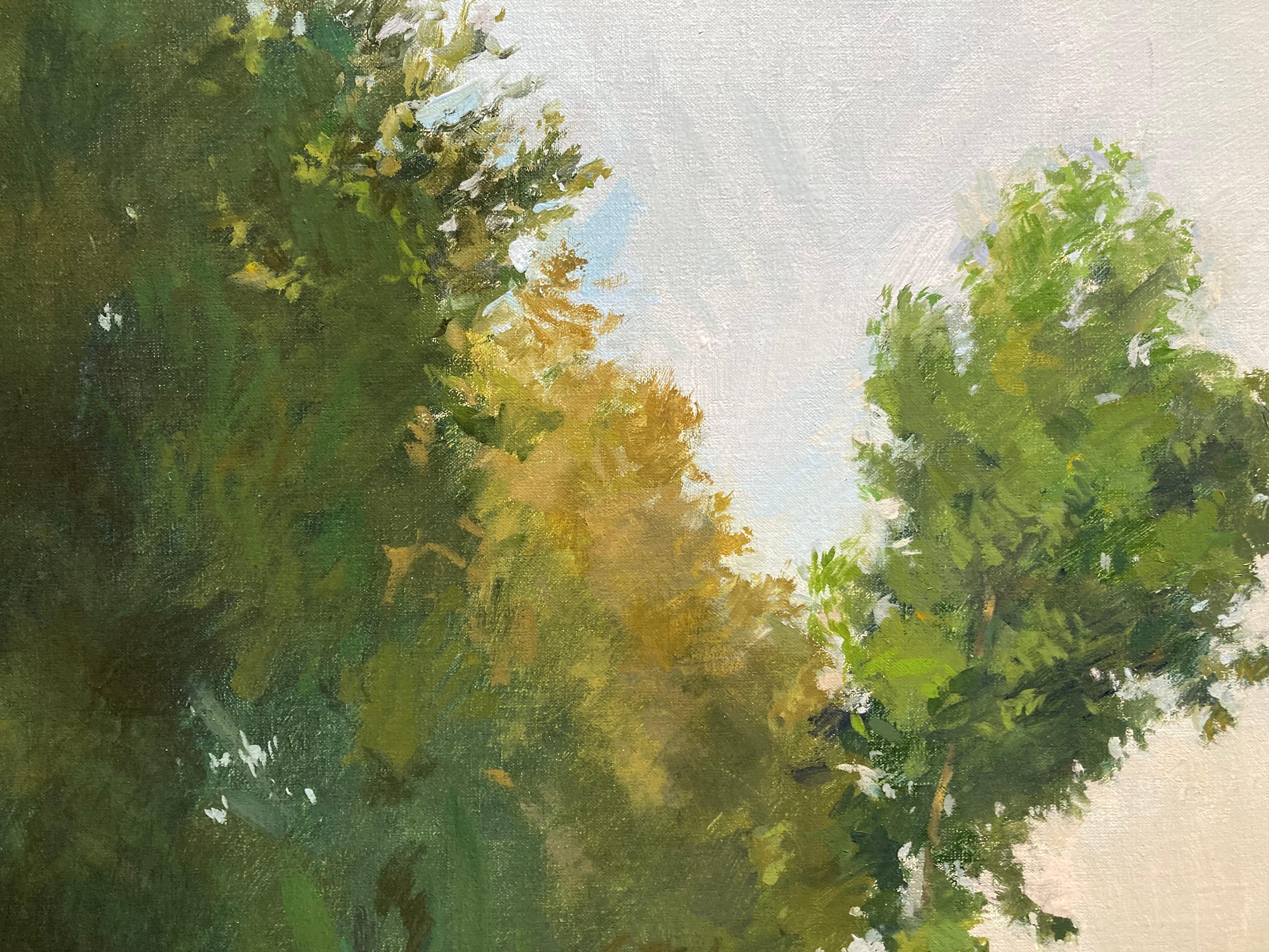 « Tournesols près de Jegun », peinture à l'huile de champ en France, vert, jaune 2