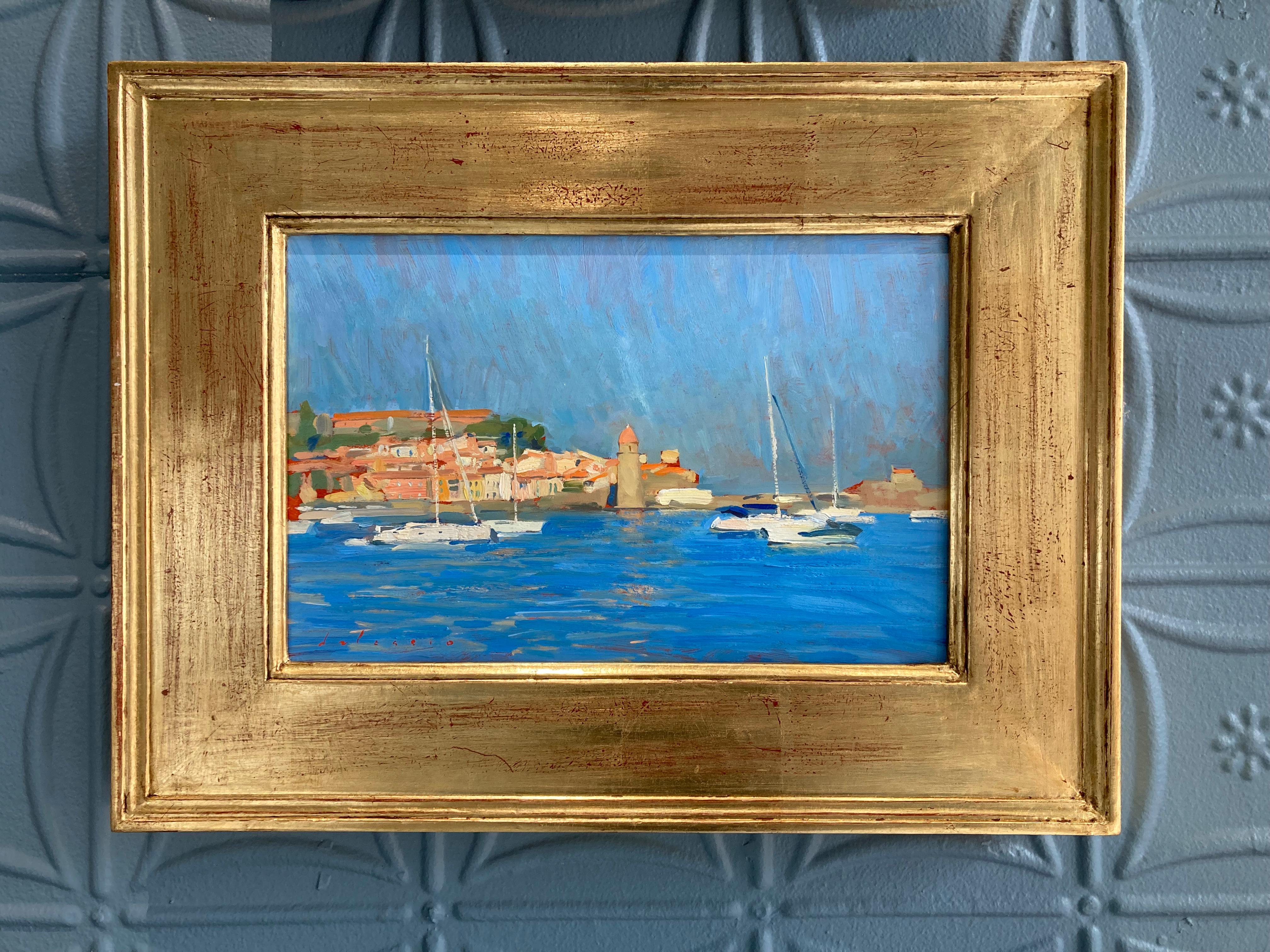 « La baie de Collioure », peinture à l'huile en plein air brillante d'un village du sud de la France en vente 9