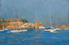 "The Bay at Collioure" bright plein air oil painting of South of France village