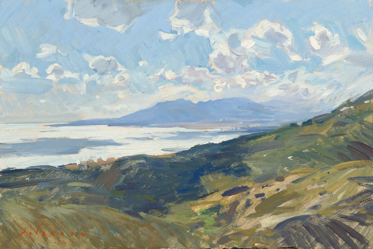 „The Bay at Malaga“, Ölgemälde, Meereslandschaft in Südspanien, Pleinair, gerahmt