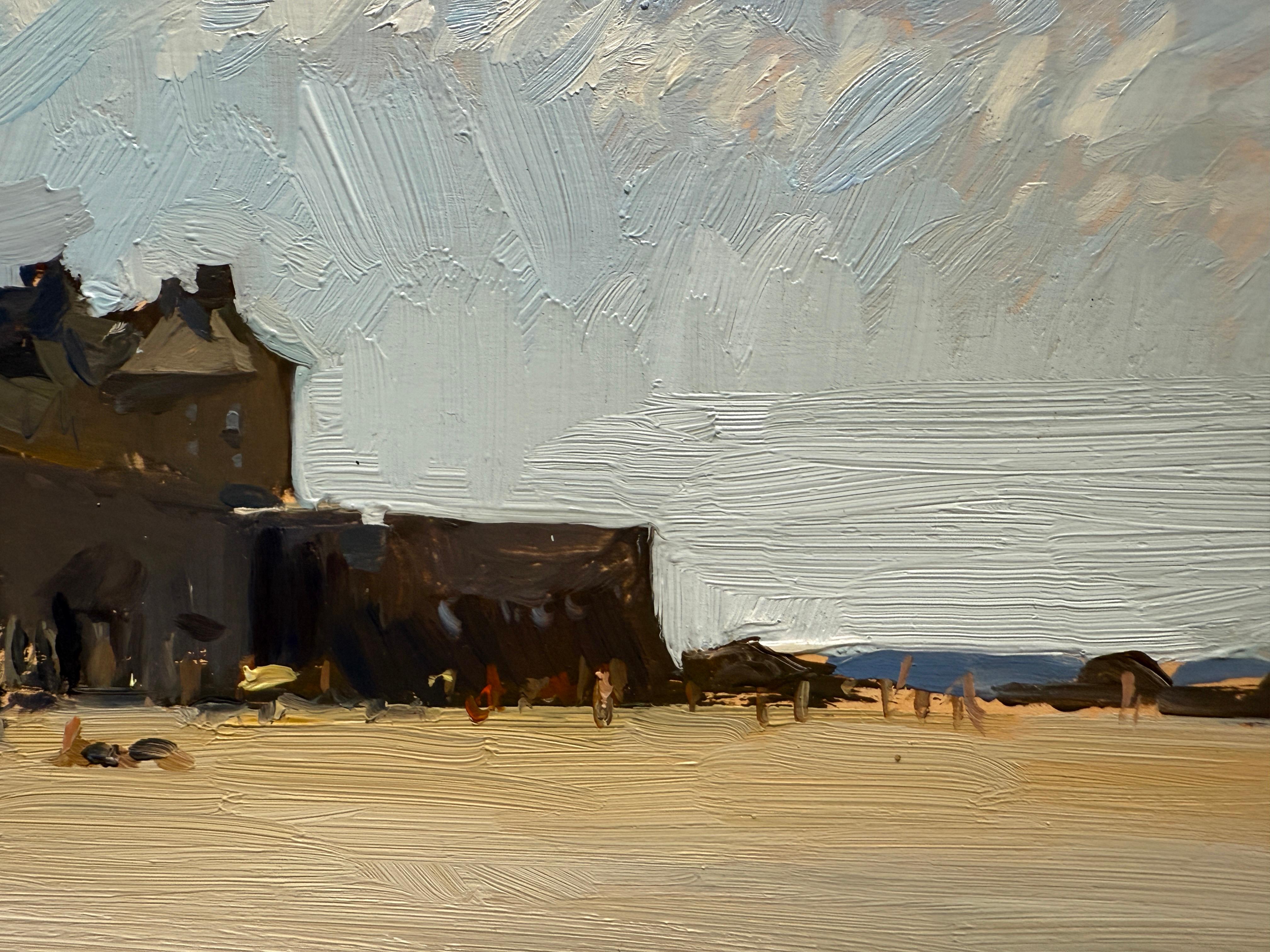 „The Beach at Saint-Malo“, Ölgemälde im historischen französischen Hafen, blauer Himmel und Meer, Ölgemälde im Angebot 7