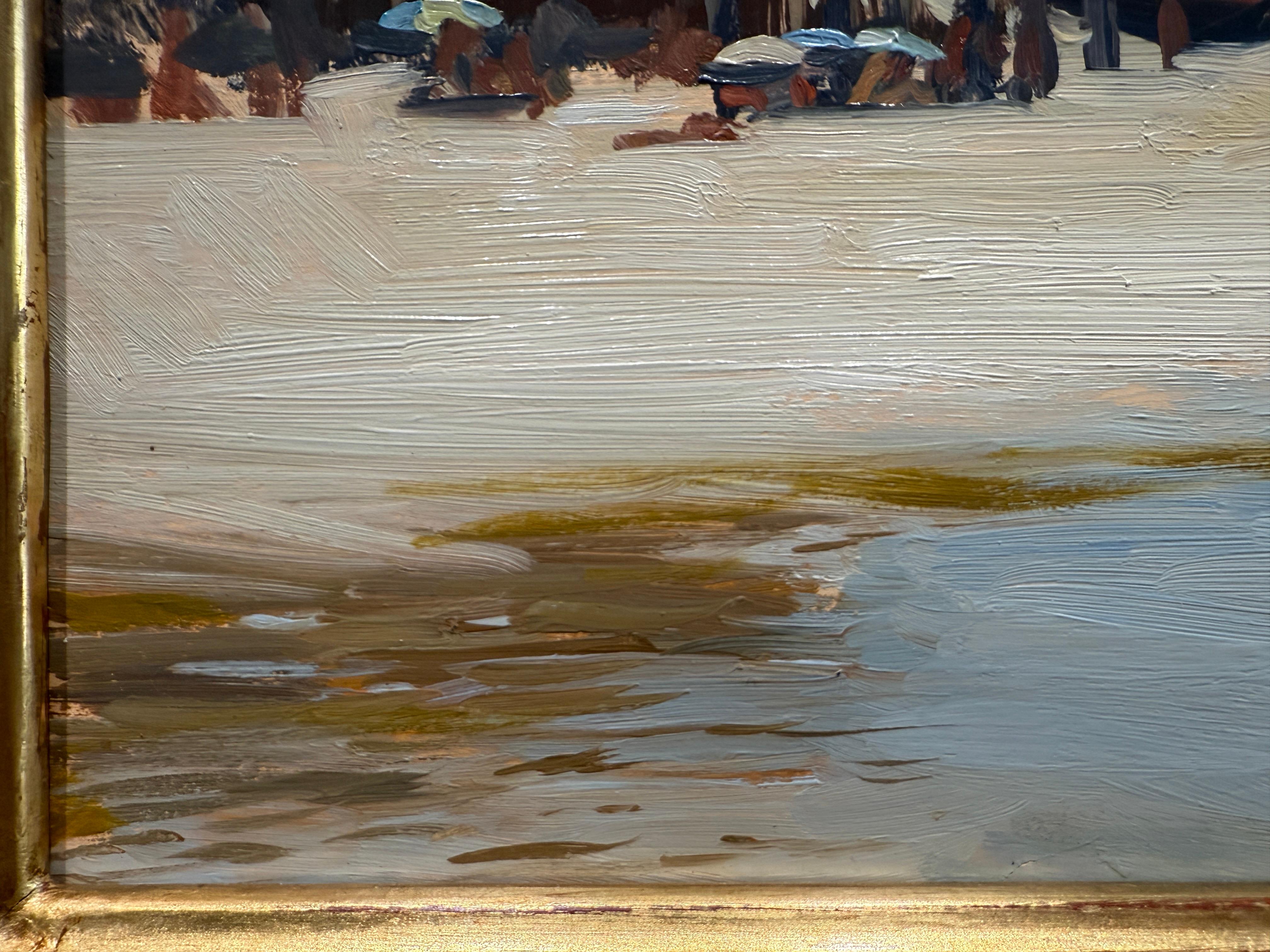 „The Beach at Saint-Malo“, Ölgemälde im historischen französischen Hafen, blauer Himmel und Meer, Ölgemälde im Angebot 3