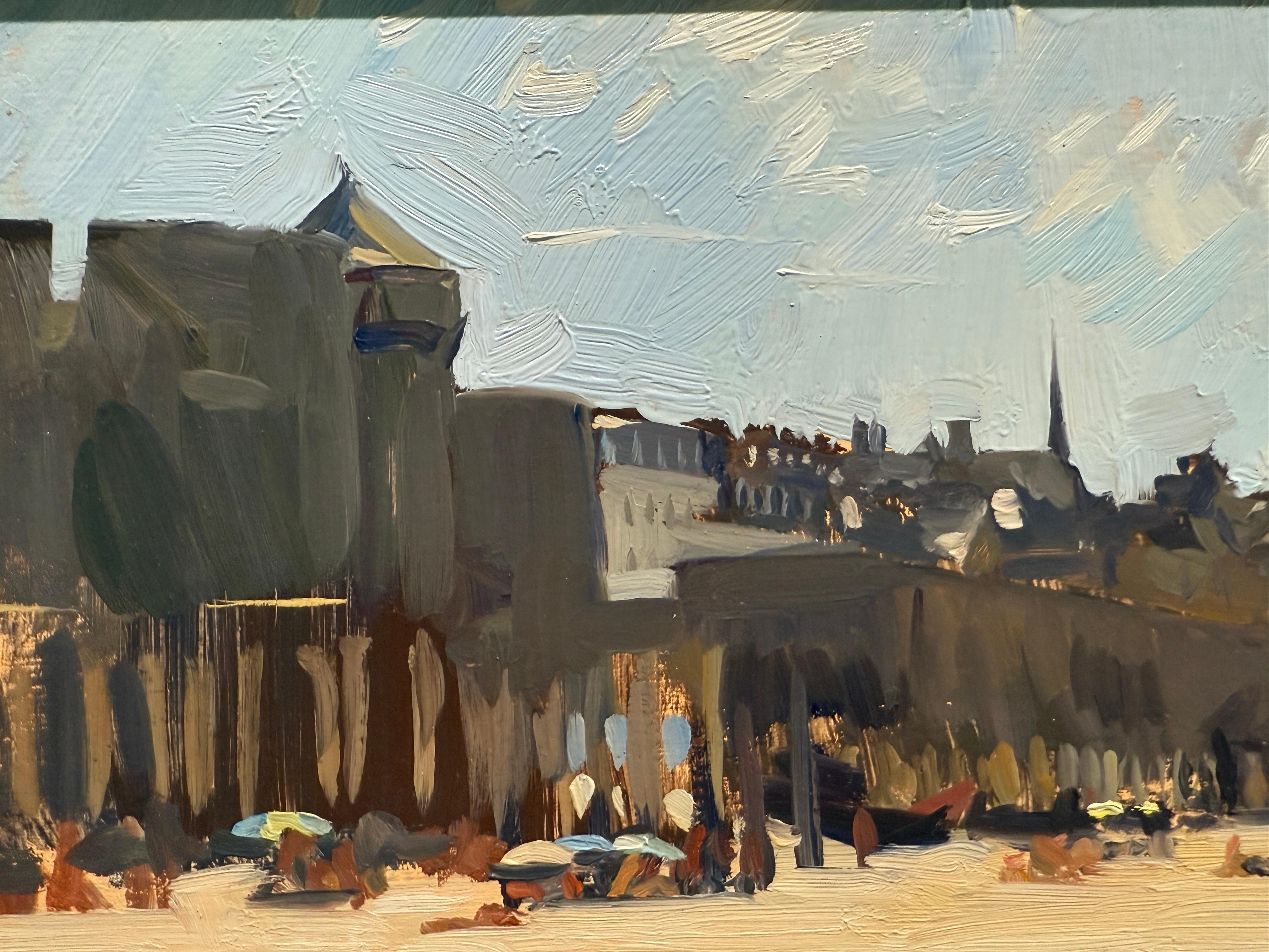 „The Beach at Saint-Malo“, Ölgemälde im historischen französischen Hafen, blauer Himmel und Meer, Ölgemälde im Angebot 4