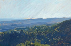 "The Costa del Sol" oil painting, hillside landscape, distant light in Spain