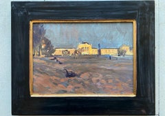 "The Train Station at Night in Winter" contemporary oil plein-air painting