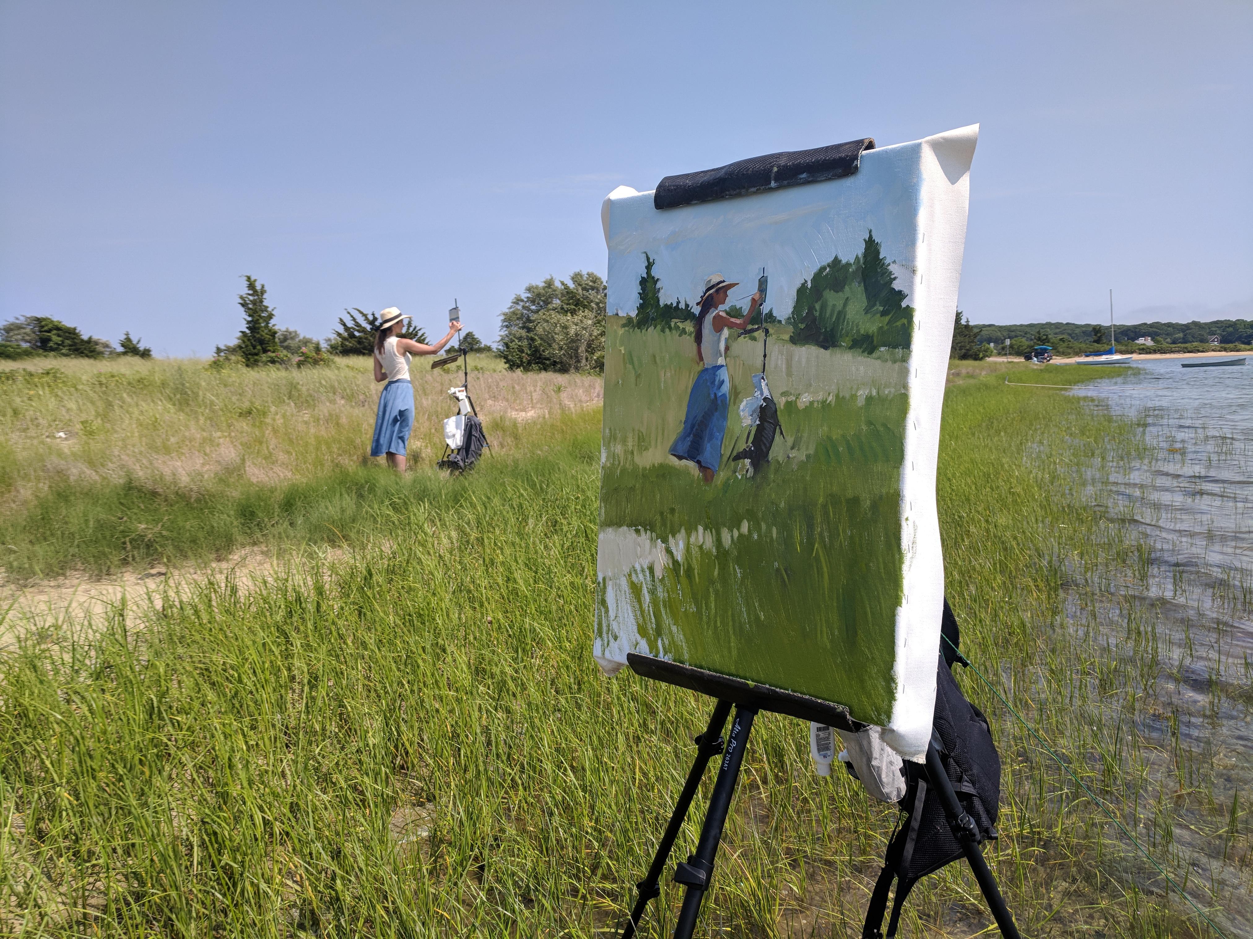 Painted en plein air, on the East End of Long Island. Dalessio captures his wife, Tina, as she paints a landscape in open air. A classical impressionist painting in the contemporary world!

Marc Dalessio was born in 1972 in Los Angeles, California.