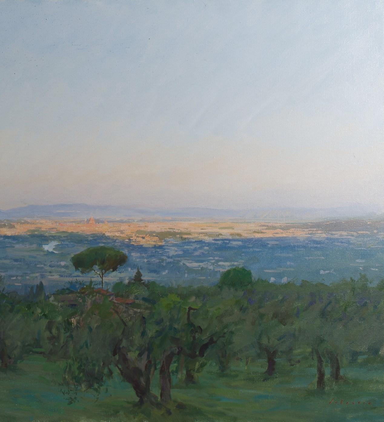 View of Florence, Oil on canvas, Framed - Painting by Marc Dalessio