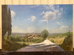 "Volpaia with Trees" realist expansive Tuscan landscape painted en plein air