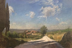 "Volpaia con alberi" paesaggio toscano espansivo realista dipinto en plein air