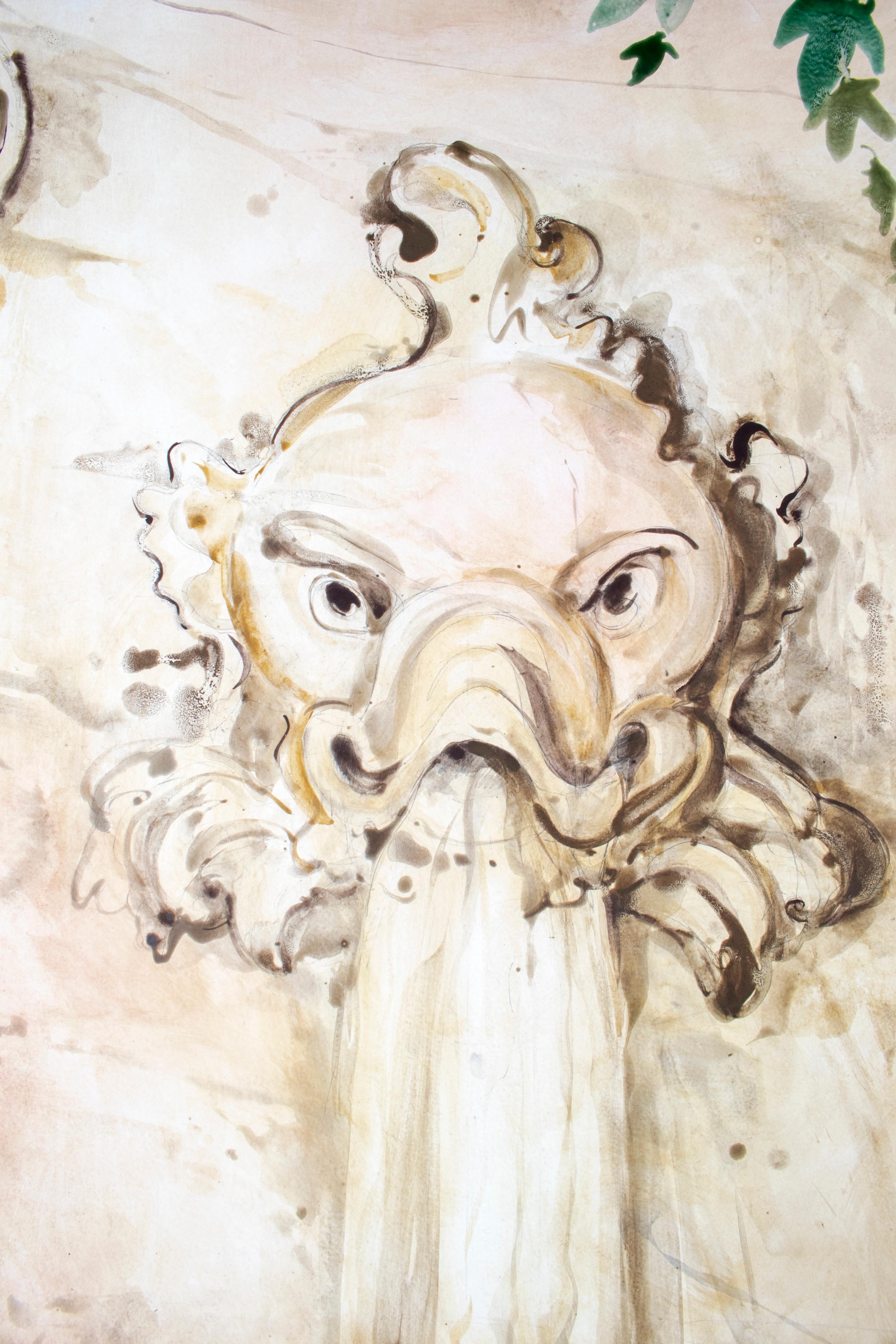 Marc Deis 2003 Paire de fontaines murales peintes à l'aquarelle en vente 1