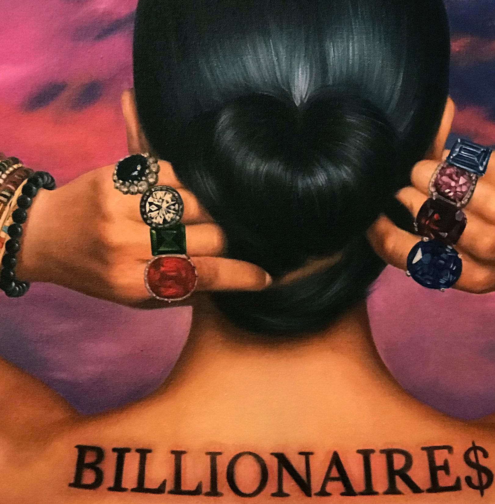 Billionaires Are People Too -  Pop Culture, Contemporary, People, Text, Tattoo - Painting by Marc Dennis