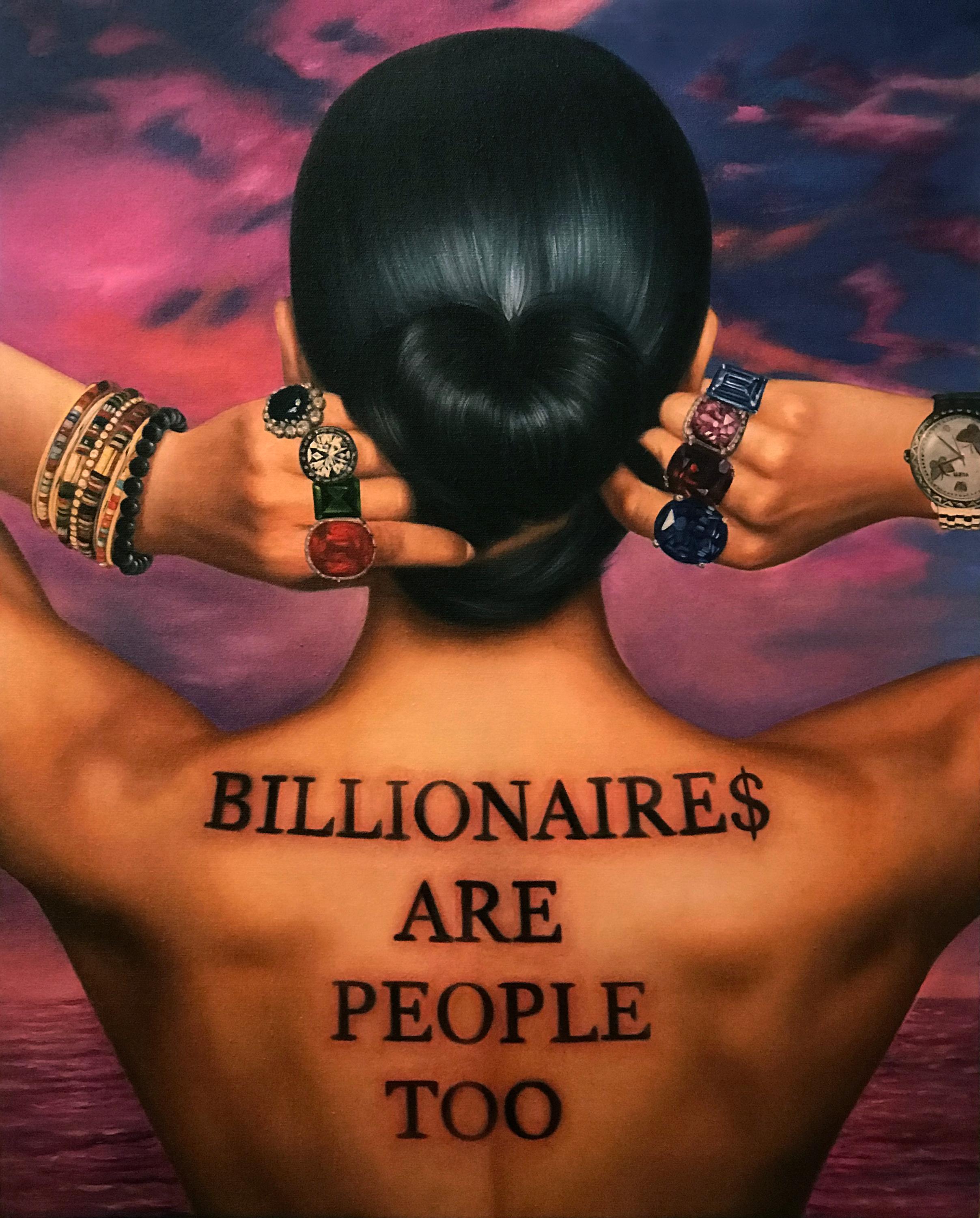 Marc Dennis Portrait Painting - Billionaires Are People Too -  Pop Culture, Contemporary, People, Text, Tattoo