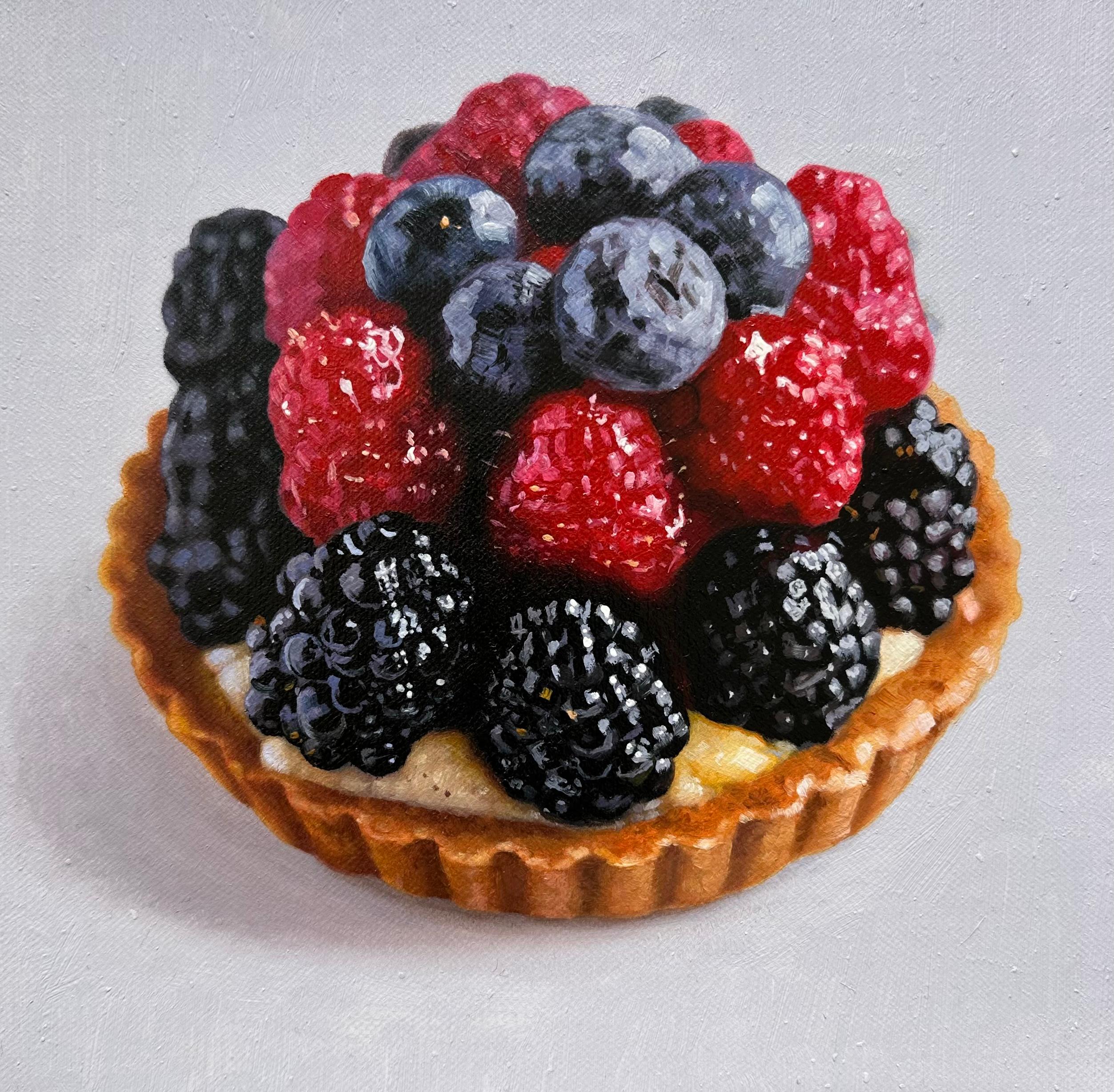 Marc Dennis Still-Life Painting - Blackberry, Raspberry, and Blueberry Tart with Hair