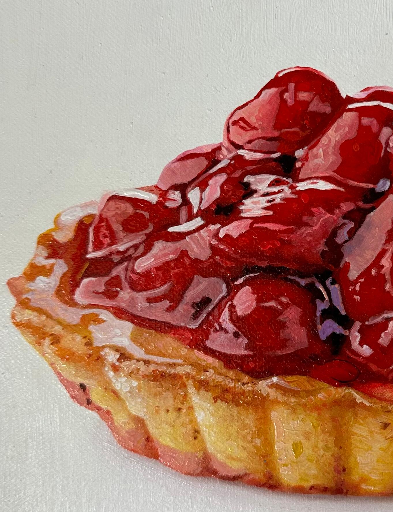 Strawberry and Cherry Tart with Hair - Photorealist Painting by Marc Dennis