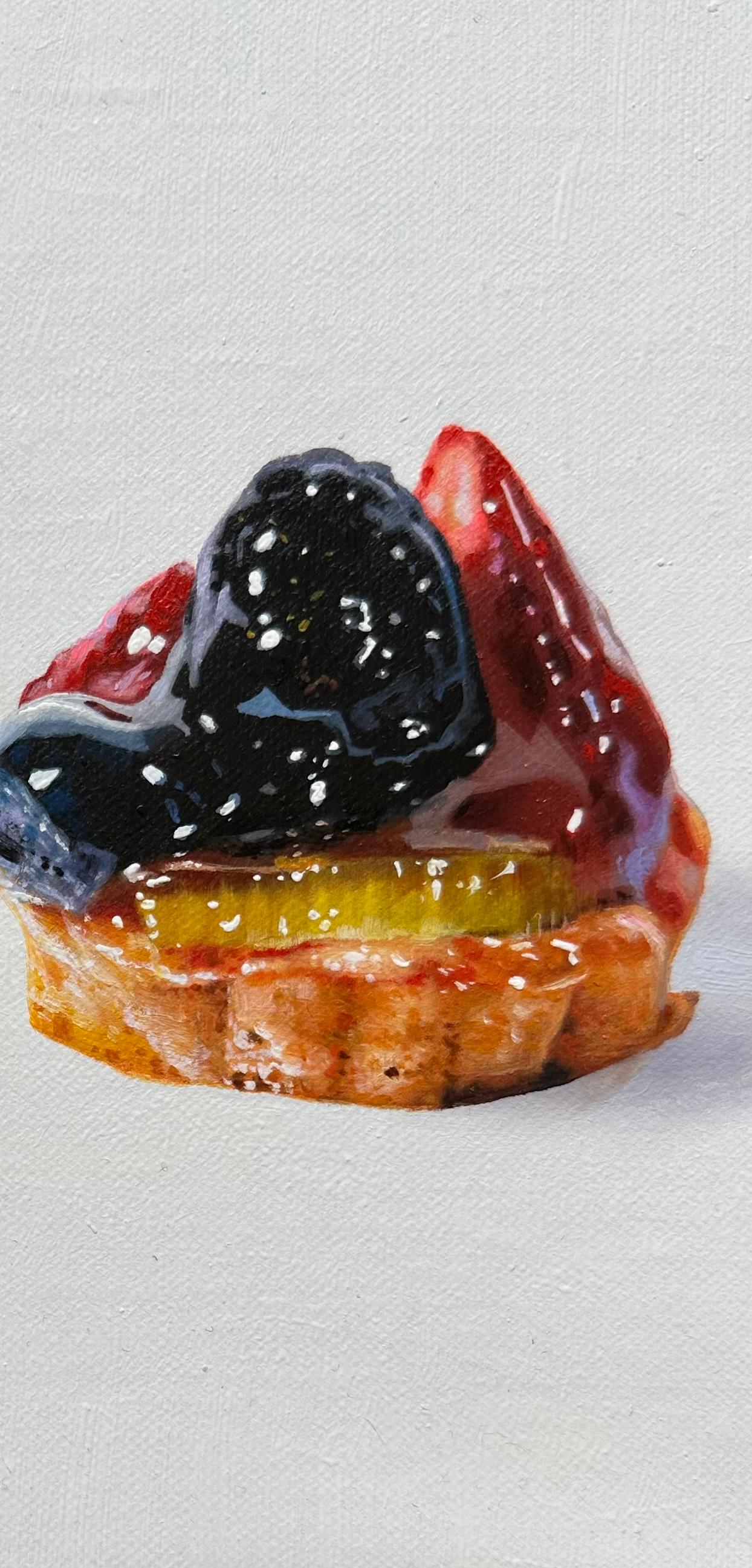 Two Fruit Tarts with a Single Hair - Photorealist Painting by Marc Dennis
