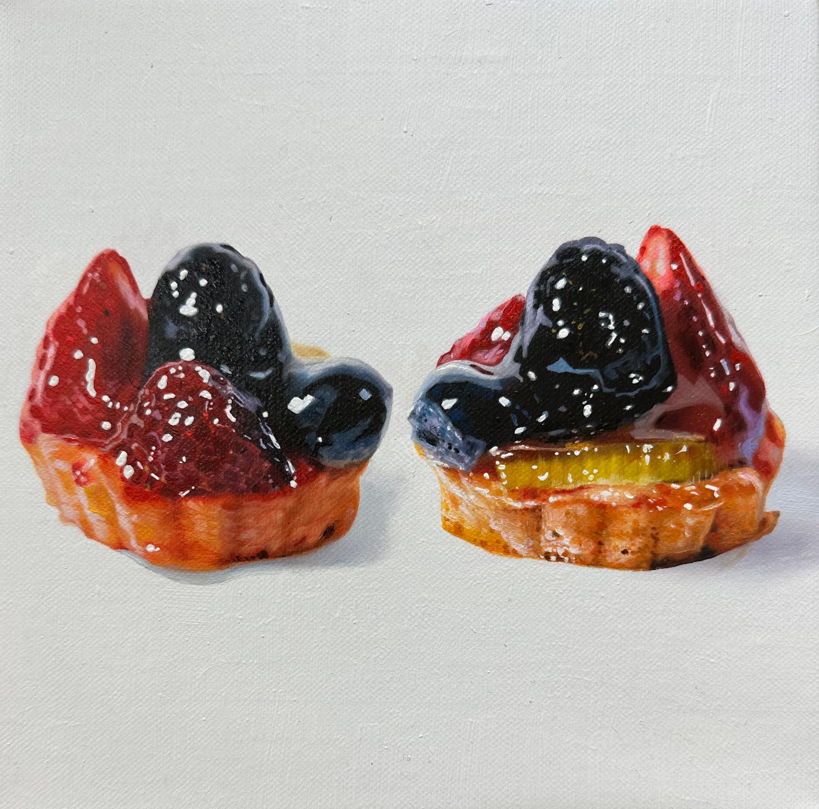 Marc Dennis Still-Life Painting - Two Fruit Tarts with a Single Hair