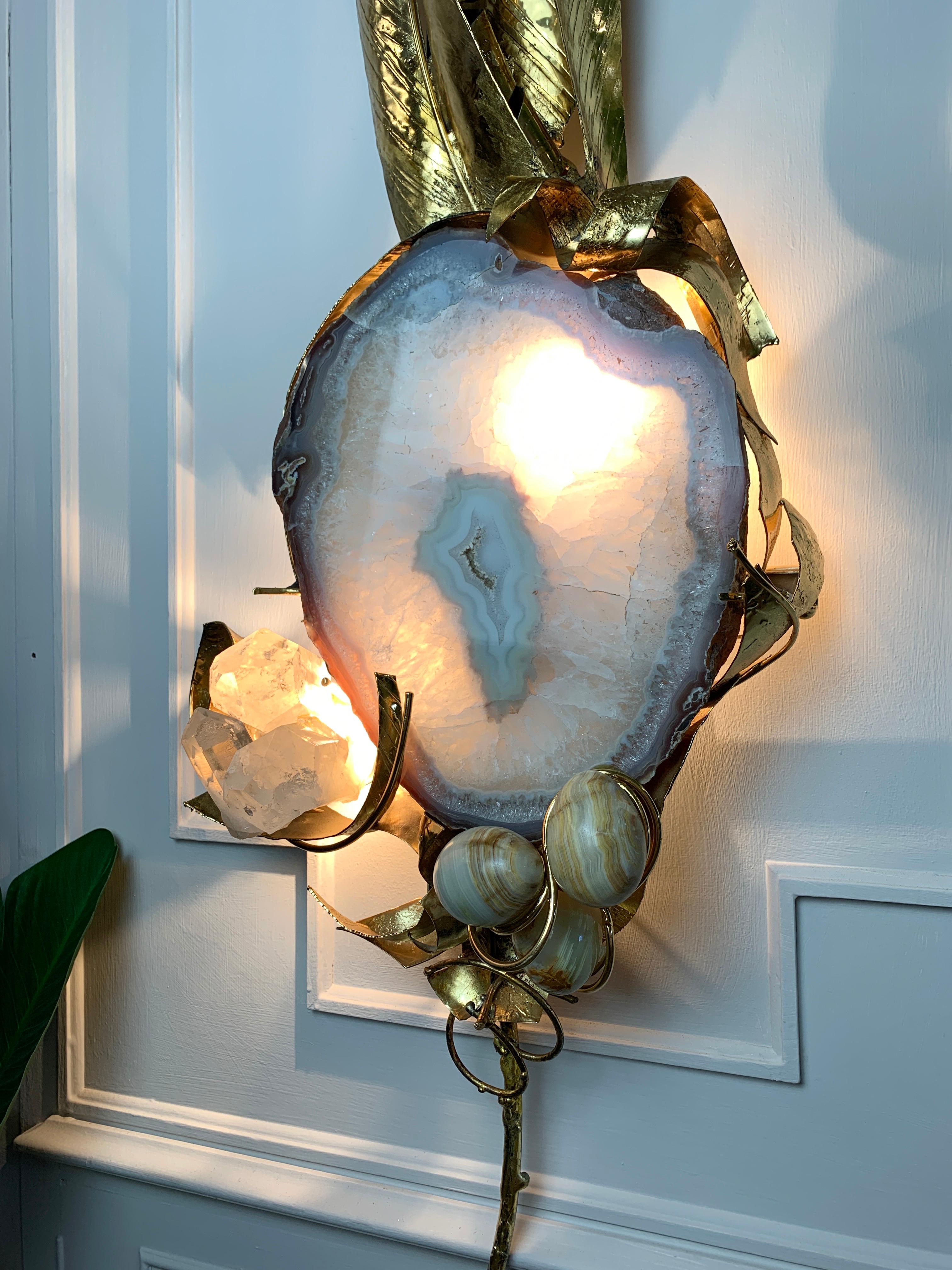 Marc d'Haenens Signed Gold Agate Illuminated Wall Sculpture In Good Condition For Sale In Hastings, GB