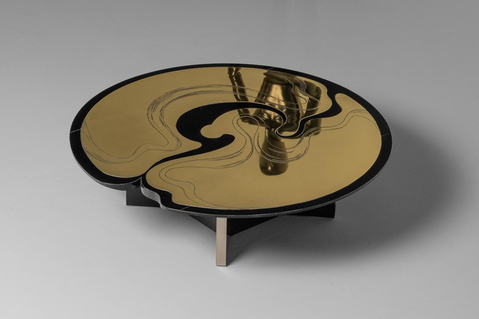 Etched Marc D'haenens sculptural coffee table Belgium 1970 For Sale