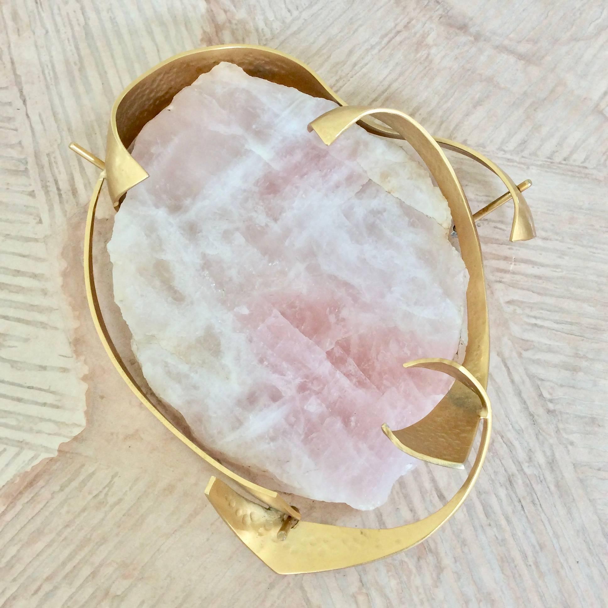 Mid-Century Modern Marc D'Haenens Unique Coffee Table with Pink Quartz, circa 1980, Belgium