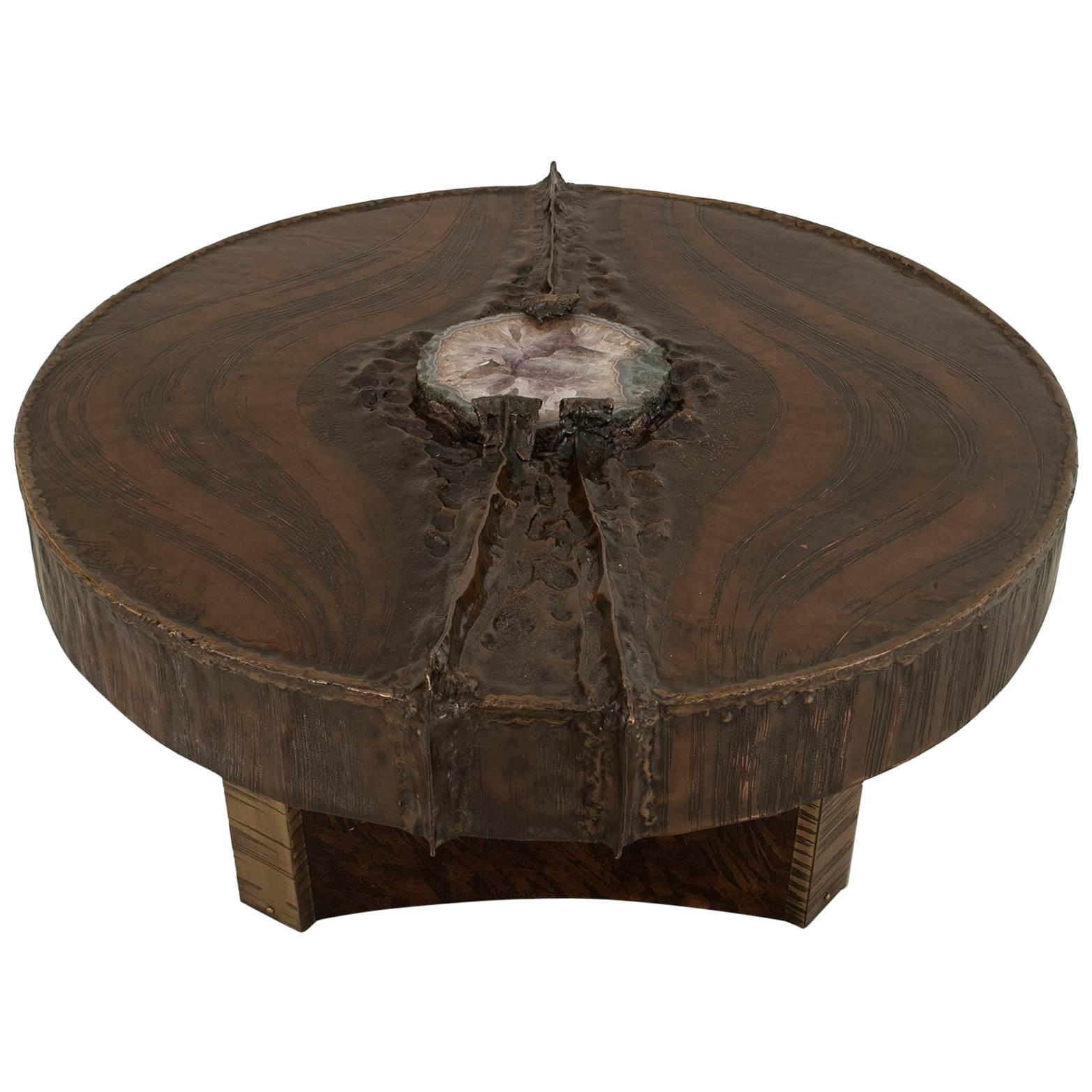 Marc D'Haens Belgian Modern Cast Copper and Quartz Coffee Table